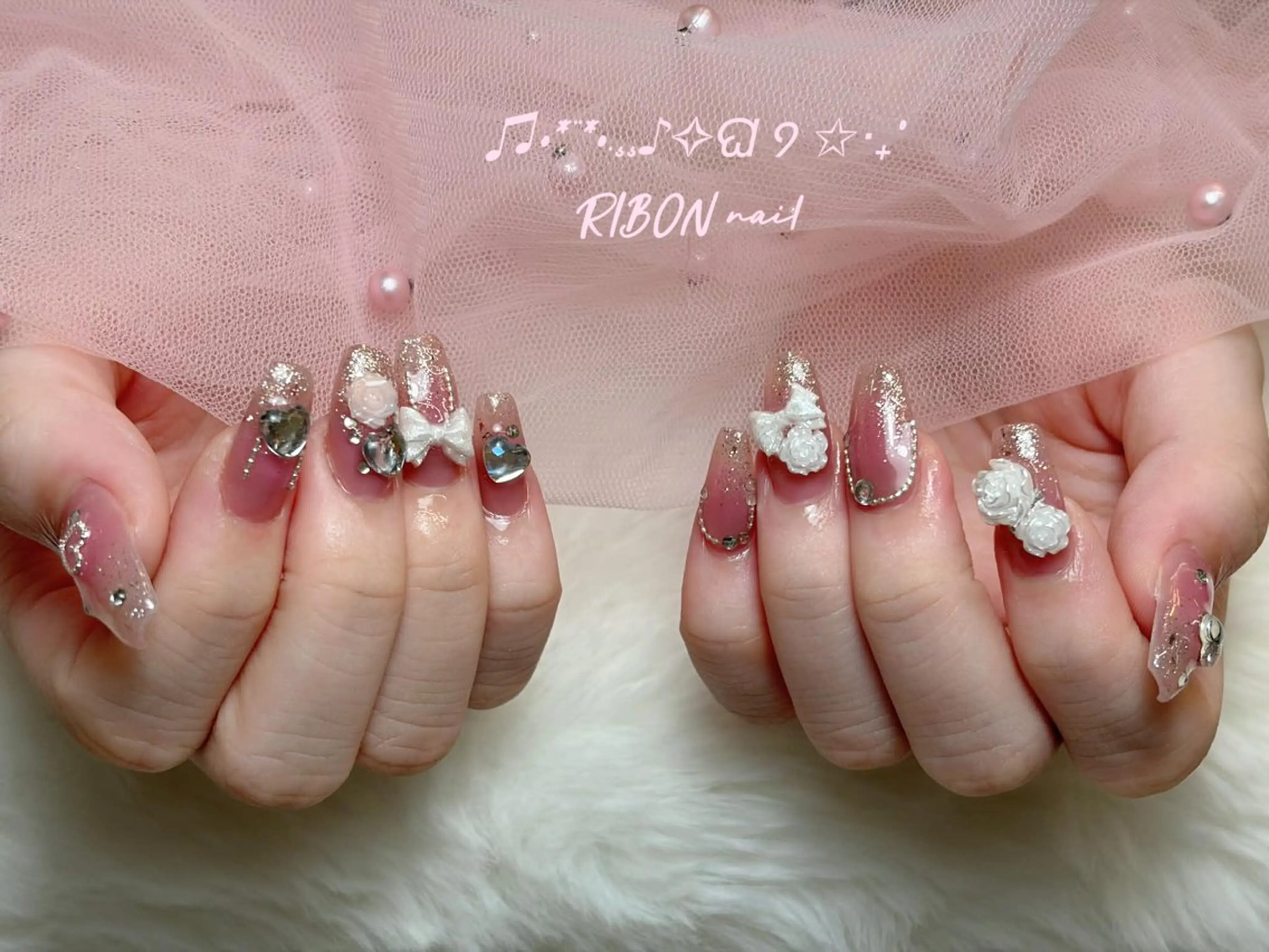 ネイル チークネイル 長さ出し フレンチネイル ジェルネイル グラデーション ハンドネイル RIBON nail 高田馬場のネイルデザイン
