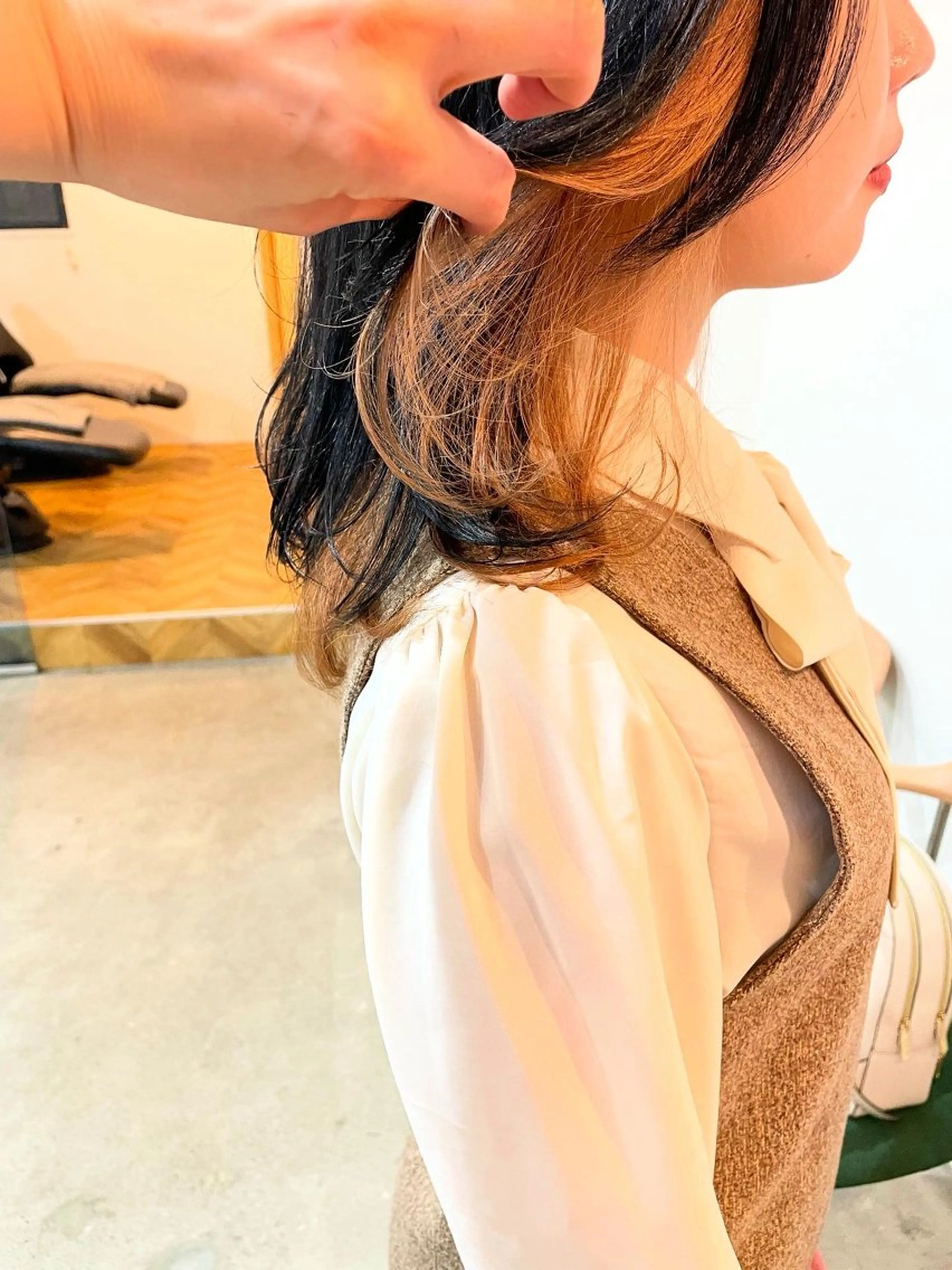 ミディアム カラー ブリーチ ケアブリーチ デザインカラー カチモリ/無料 ヘアアレンジ/咲美のヘアスタイル