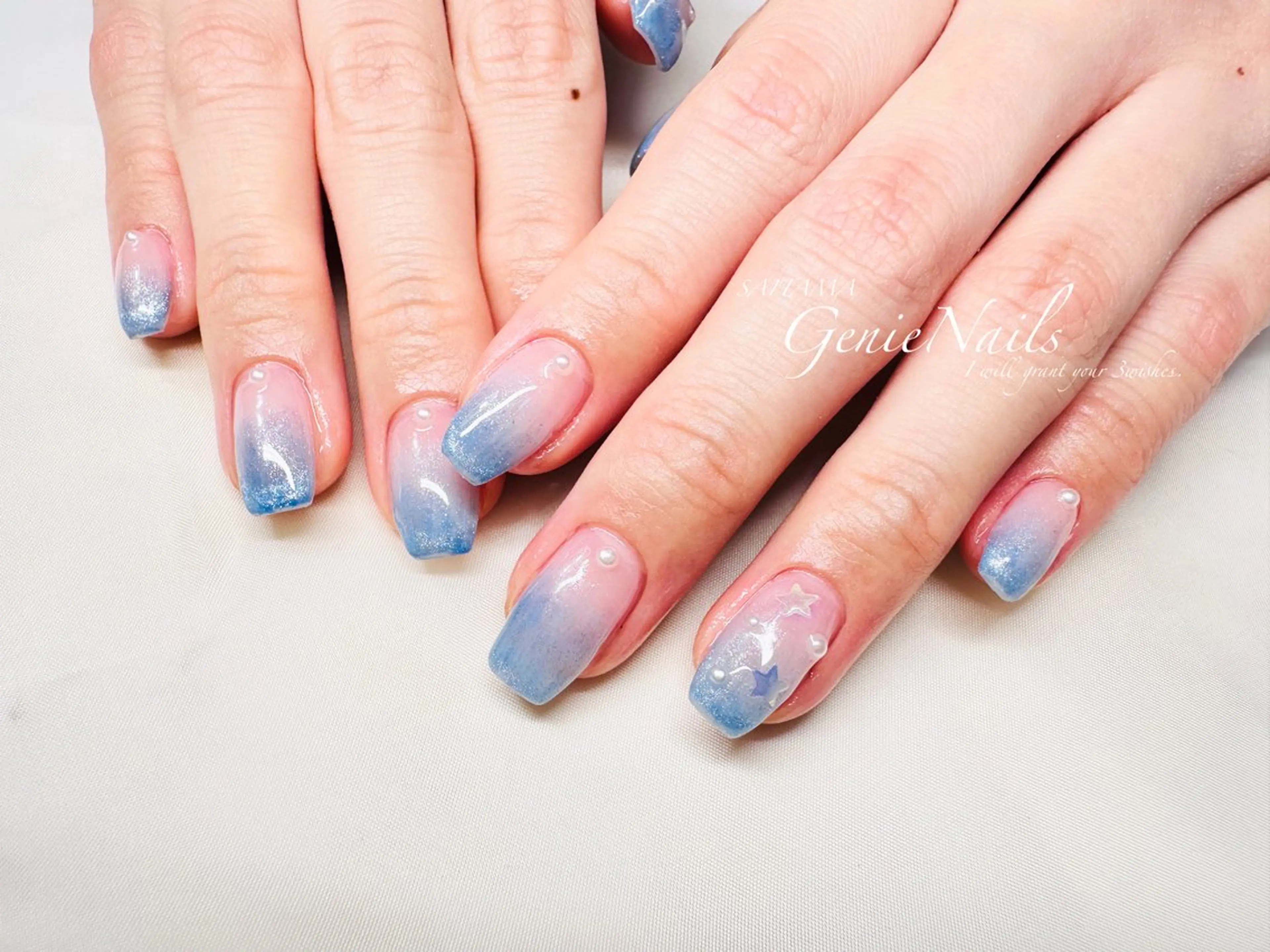 メンズ ネイル アートネイル 長さ出し 持ち込み 春ネイル Genie Nailsのネイルデザイン