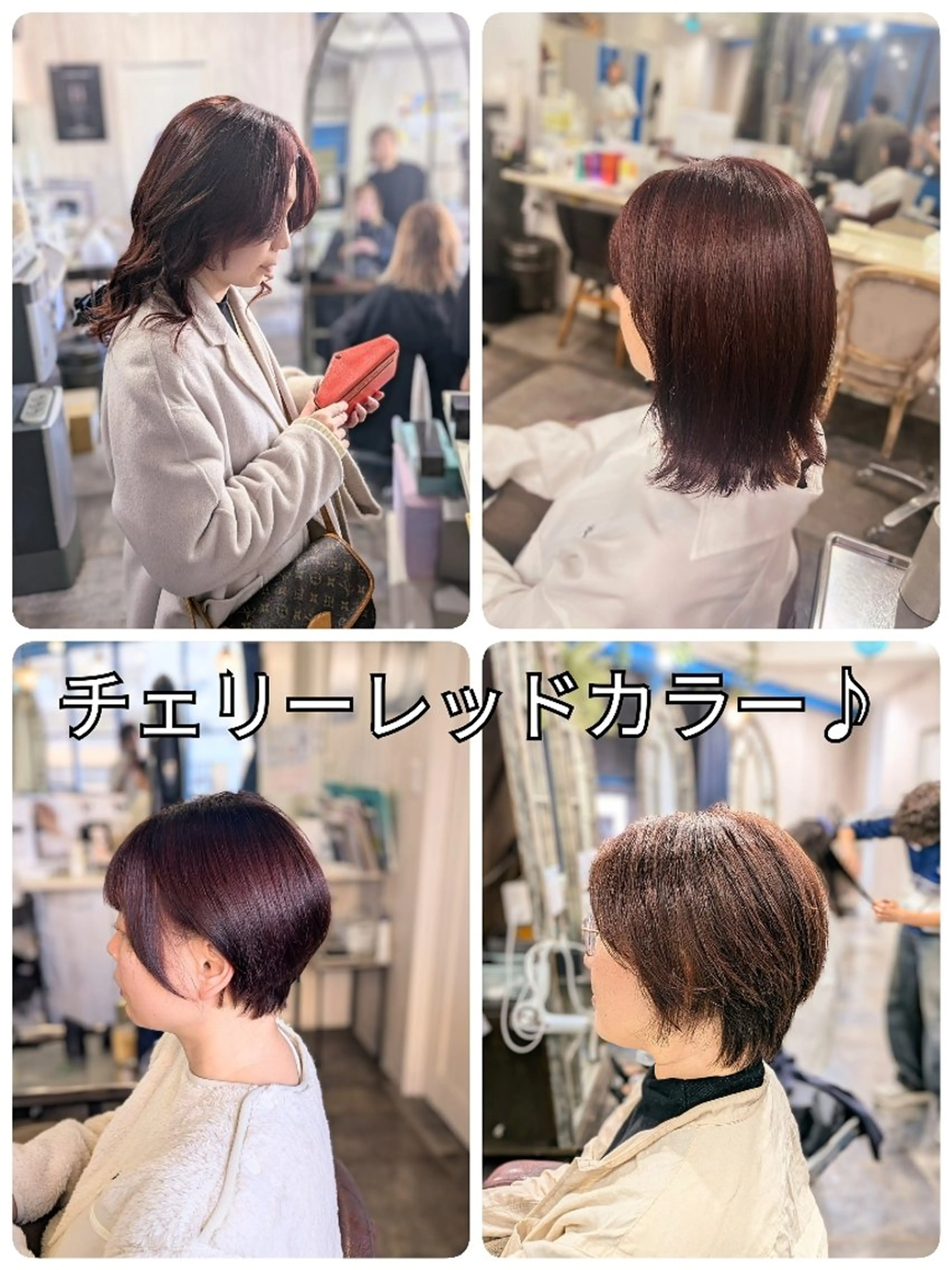 カラー レッドカラー ボブ カット ヘアカラー トリートメント メンズパーマ/顔周り レイヤーカット/えののヘアスタイル