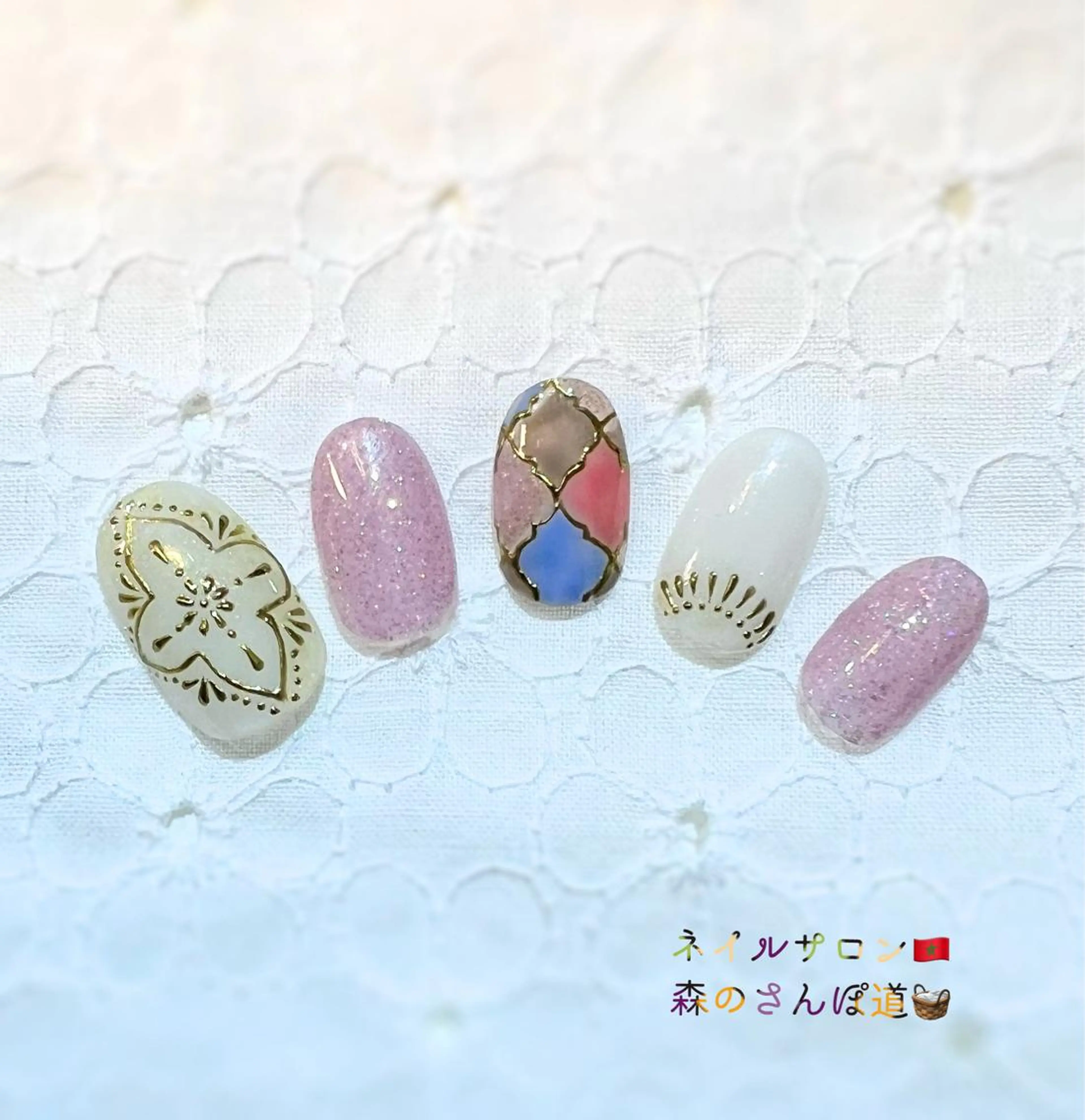 ネイル ハンドネイル ショートネイル 森のさんぽ道のネイルデザイン