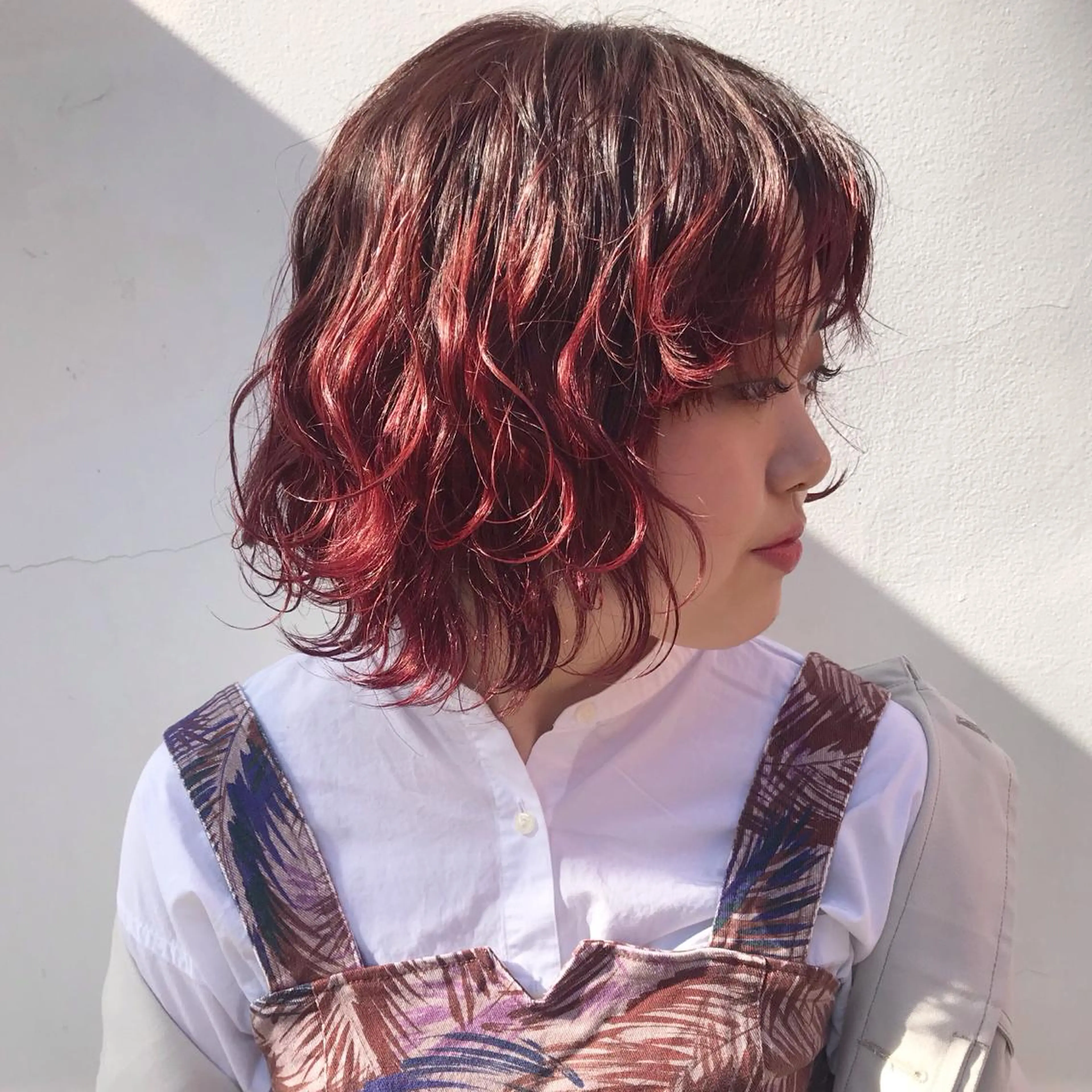 ミディアム カラー バレイヤージュ レッドカラー レイヤーカット 🧡色落ちまで2度綺 麗なカラー🧡ヨシキのヘアスタイル