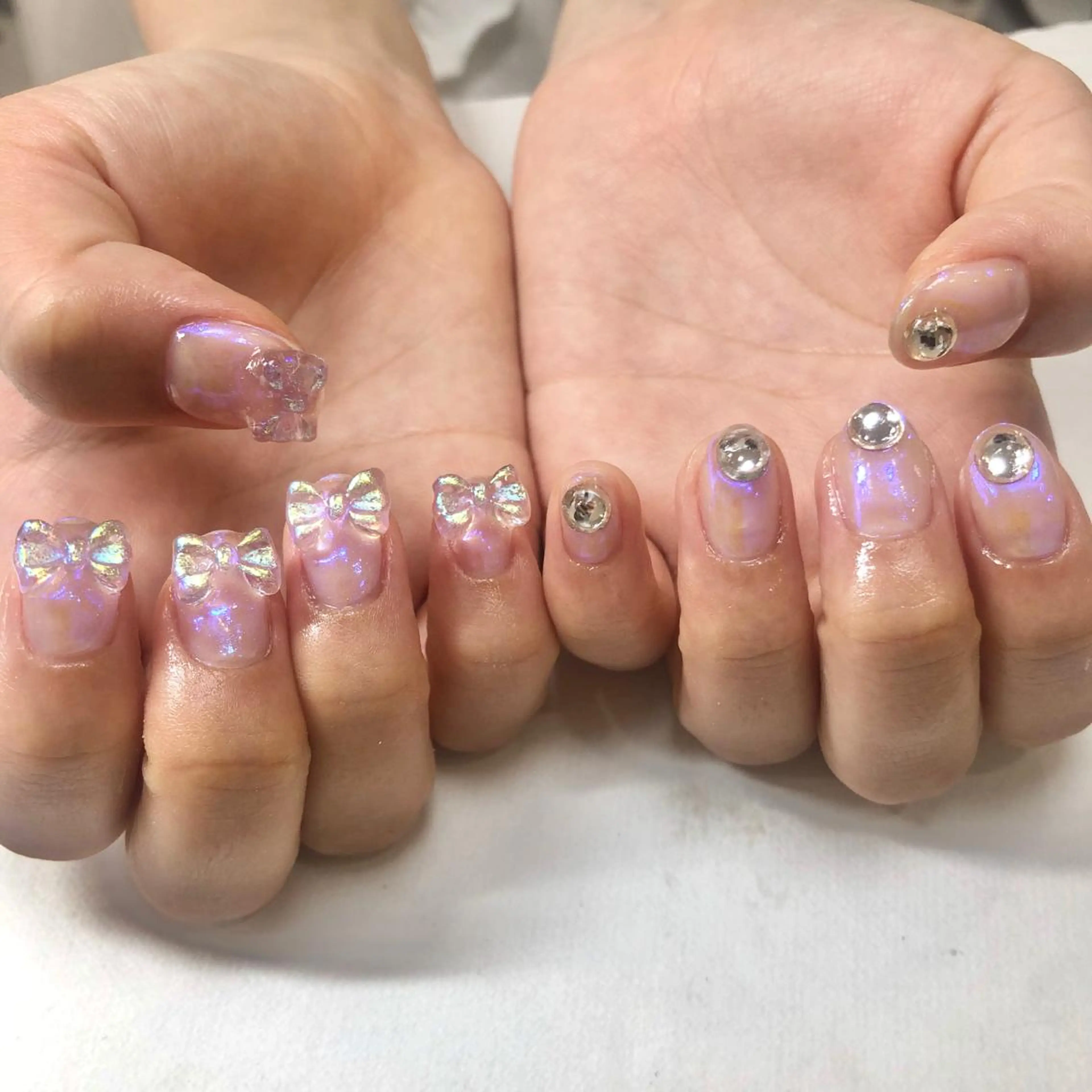 ネイル オーロラネイル リボン ハンドネイル フットネイル 🎀AYAKO 🎀中韓ネイルのネイルデザイン