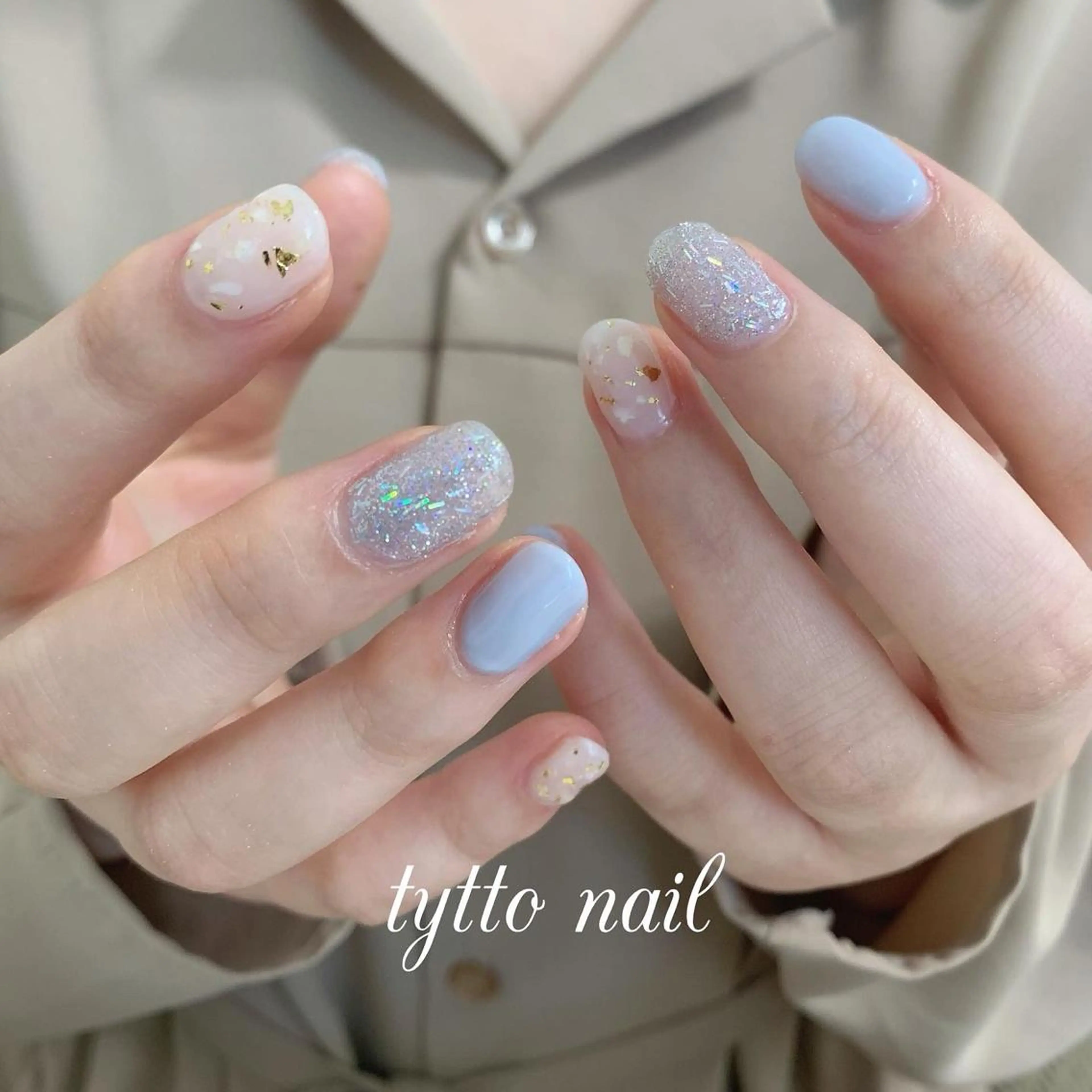 ネイル ブルー フラッシュネイル 春ネイル 夏ネイル ハンドネイル tytto nail ❤︎‪‪eri‪‪のネイルデザイン