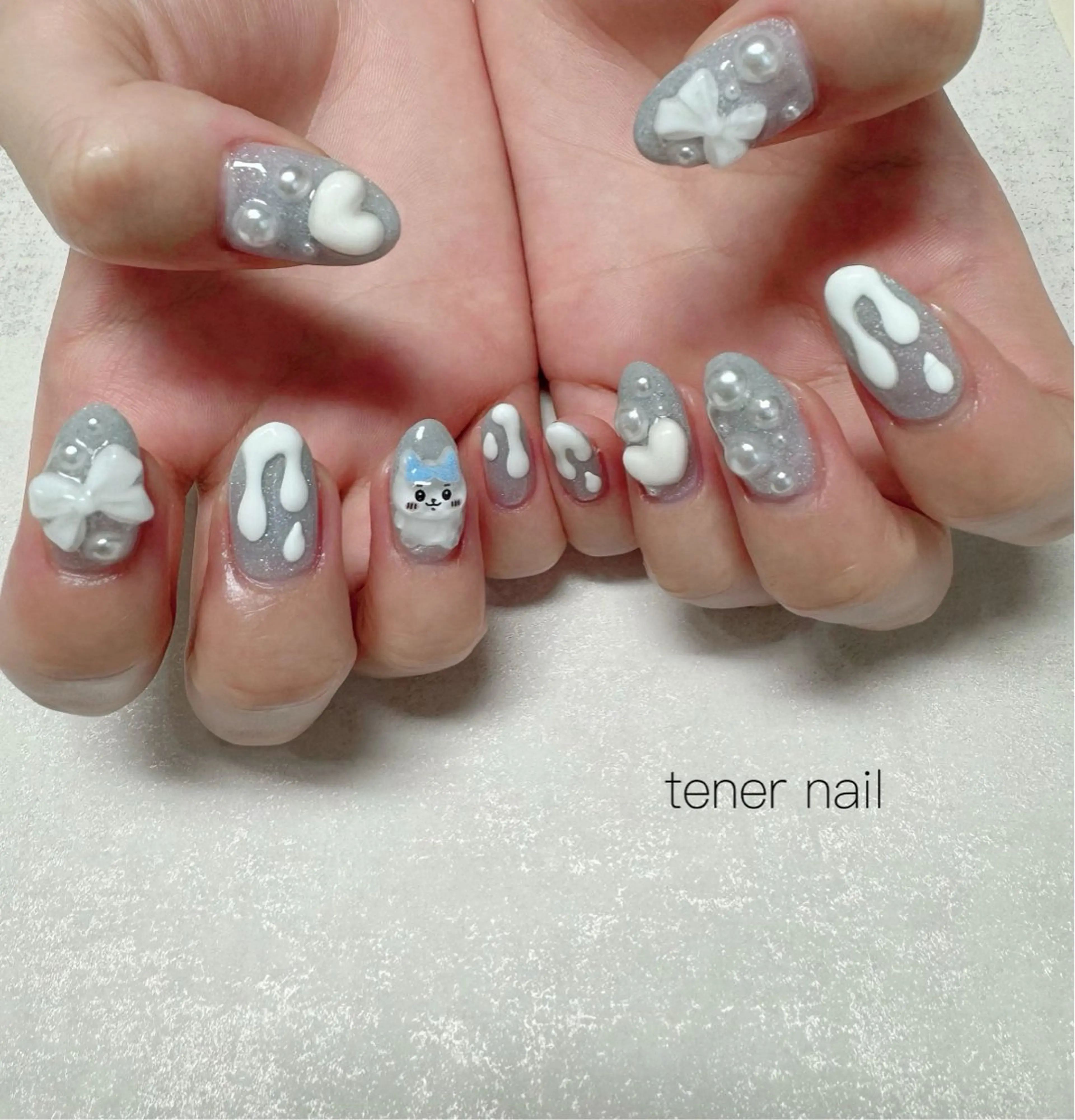 ネイル ハート リボン ハンドネイル テネルネイル tener nailのネイルデザイン