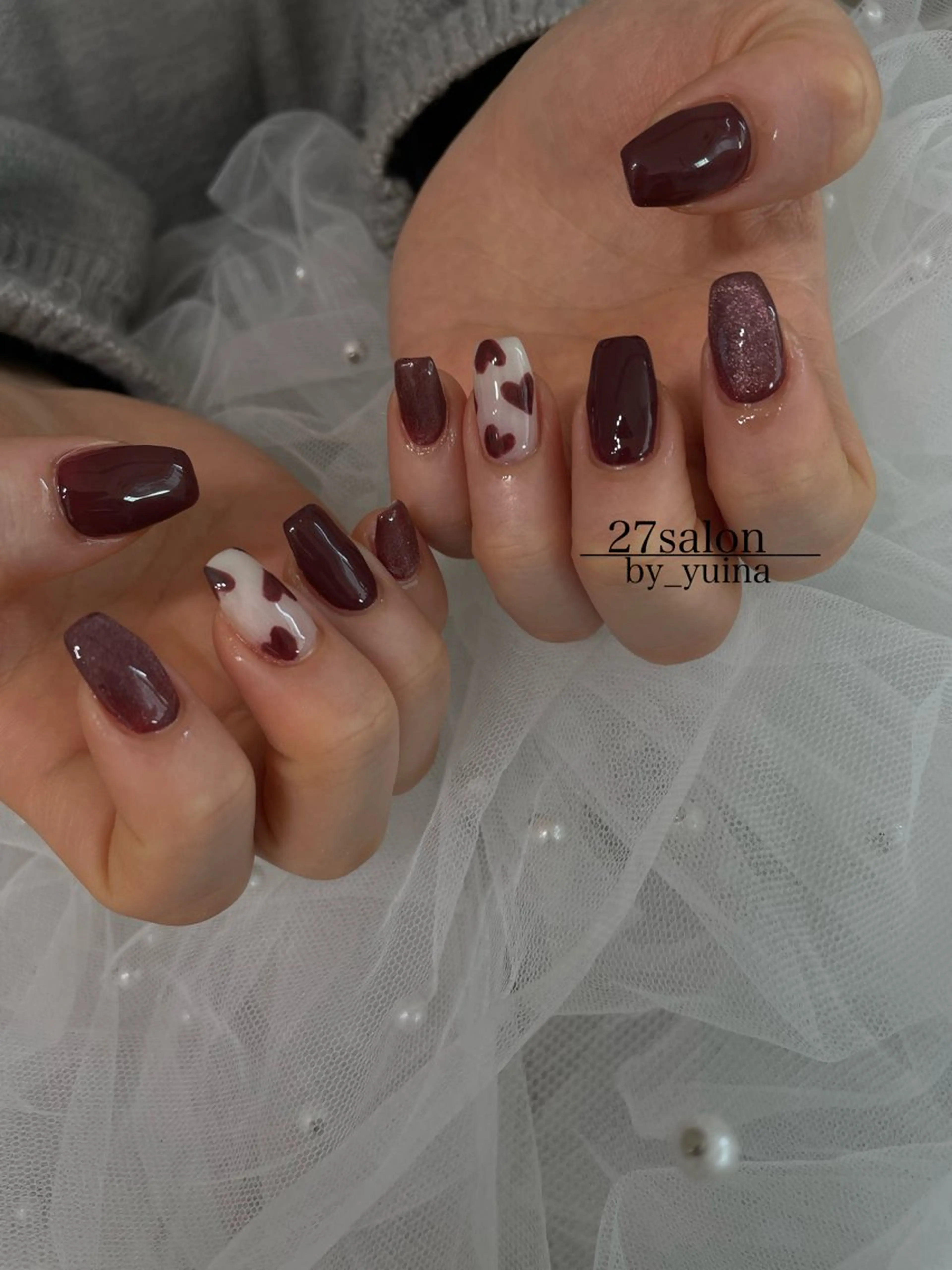 ネイル ハート マグネットネイル ハンドネイル 27salon yuinaのネイルデザイン