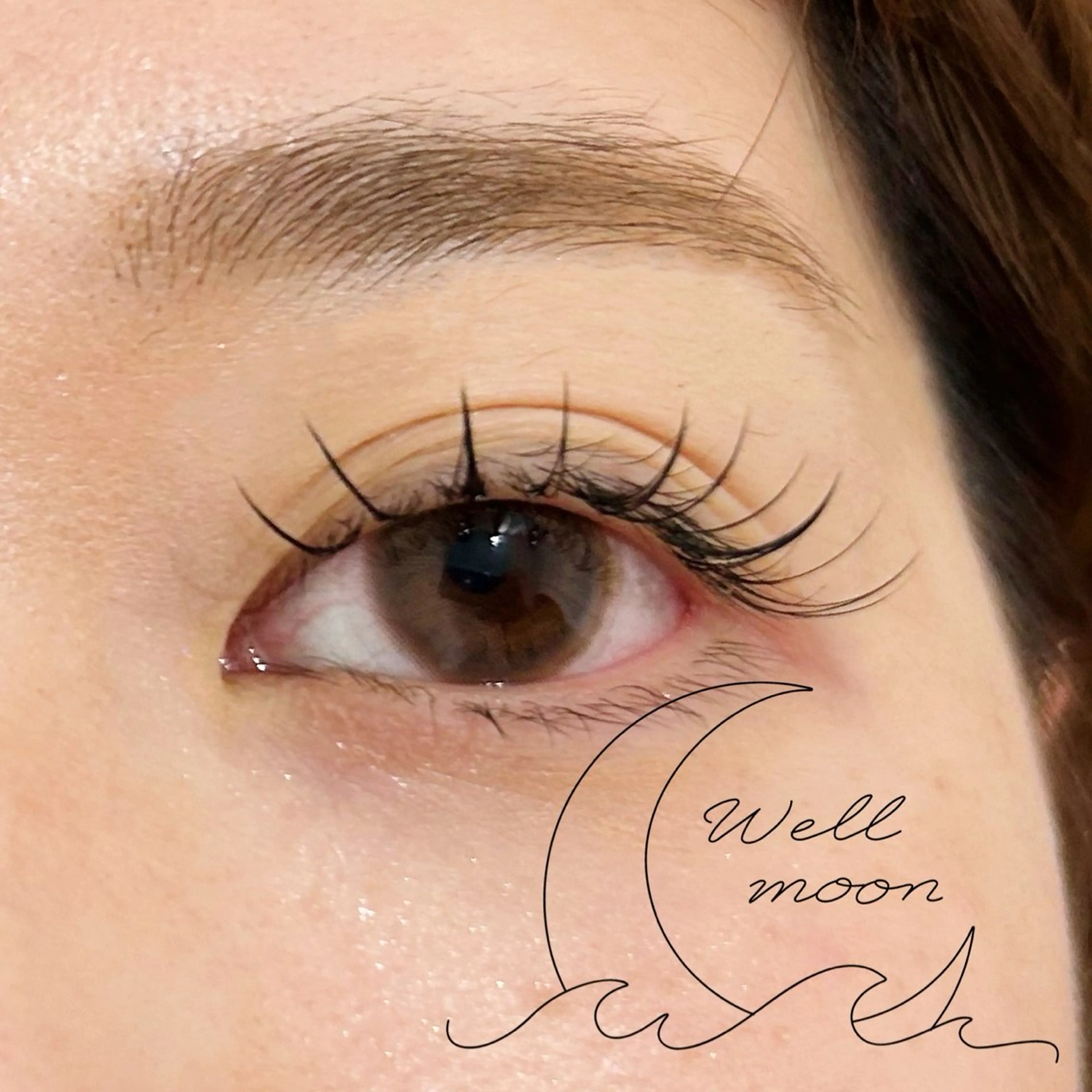 マツエク・マツパ フラットラッシュ 目尻長め Well moon 🌙岩部のマツエク・マツパデザイン