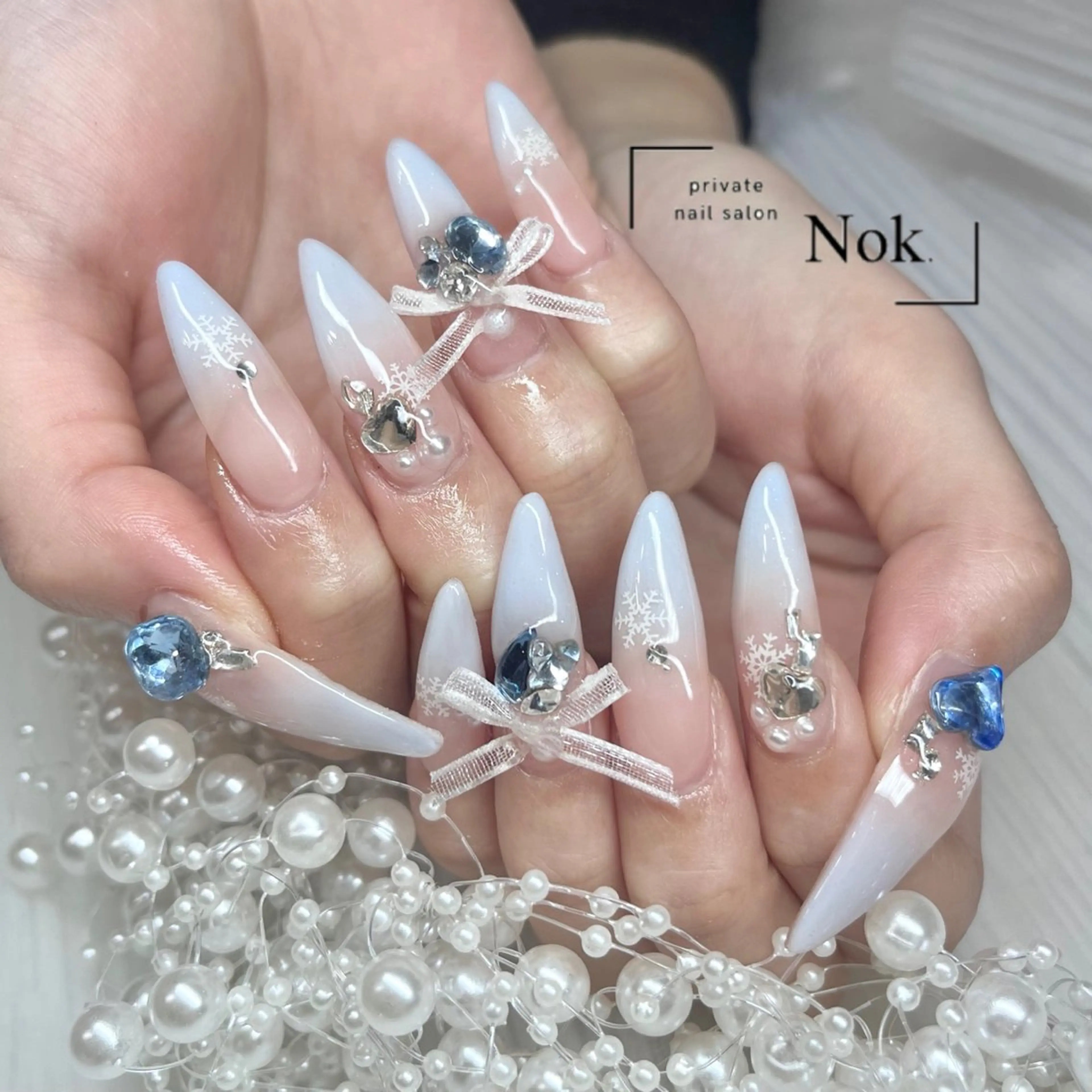 ネイル リボン ハンドネイル 池袋痛ネイル Nok. 渡辺のネイルデザイン