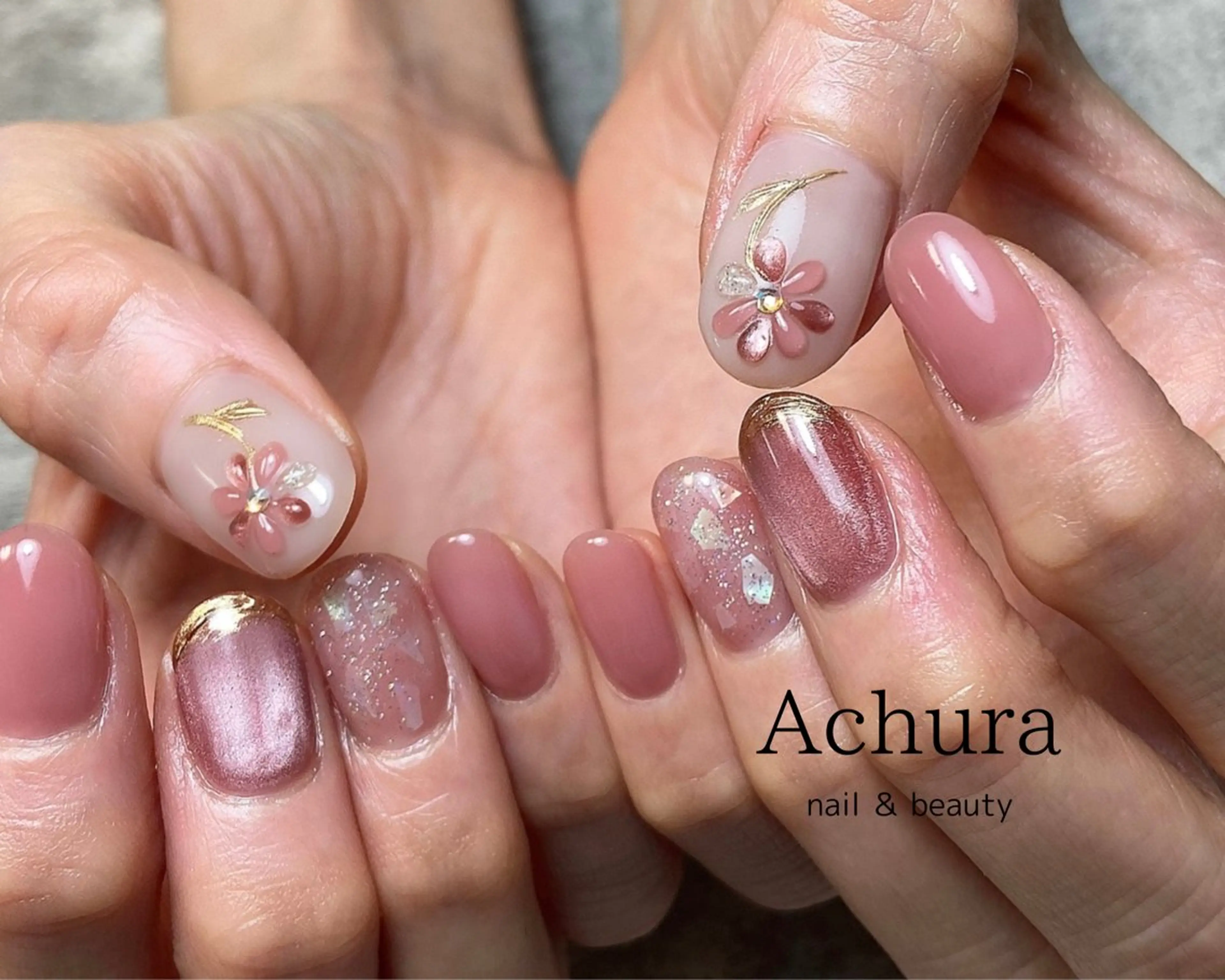 ネイル フラワーネイル ぷっくりネイル Achura エチュラのマツエク・マツパデザイン