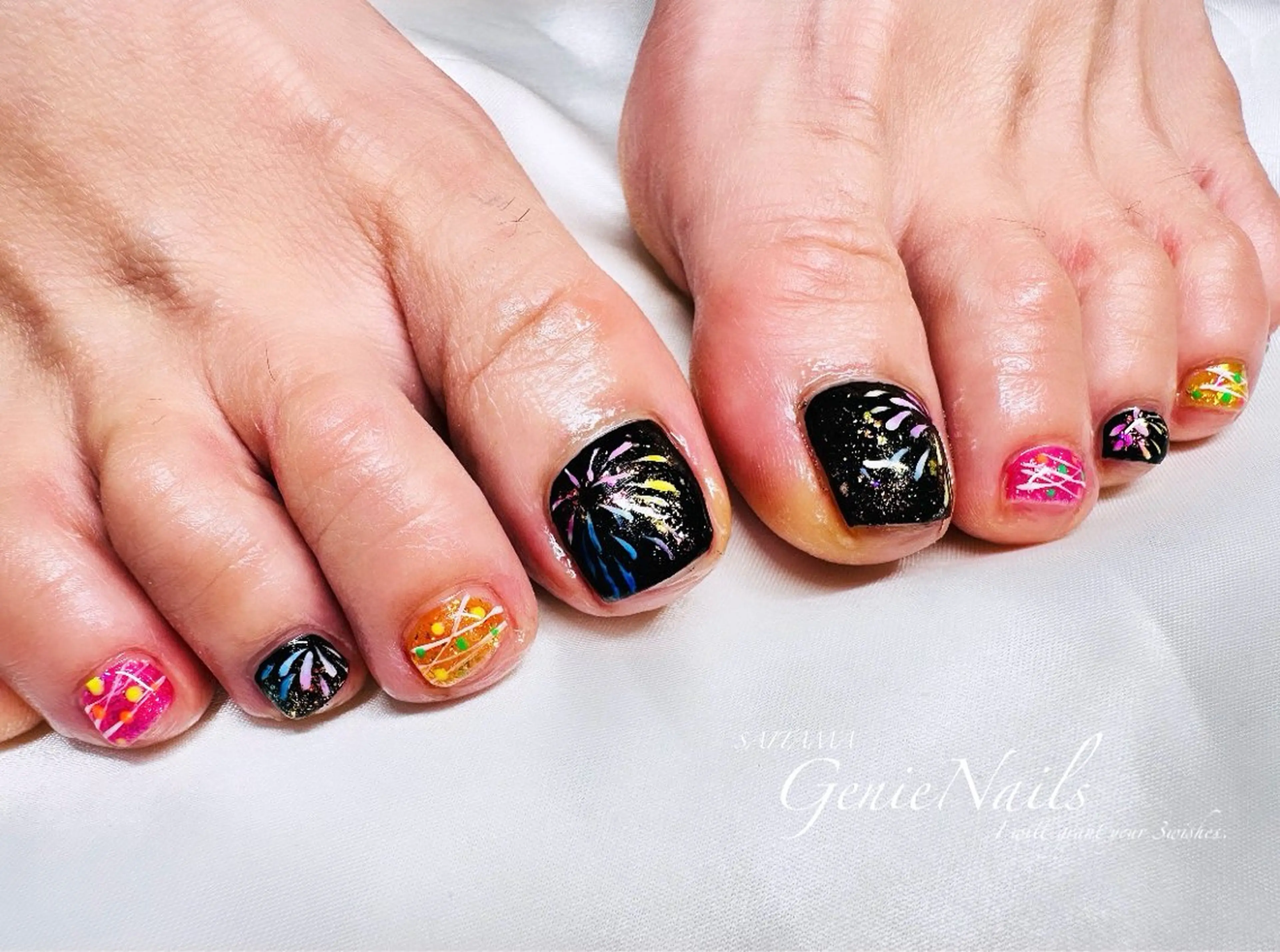 メンズ ネイル アートネイル 長さ出し フットネイル 氷ネイル・うるうるネイル ロングネイル Genie Nailsのネイルデザイン