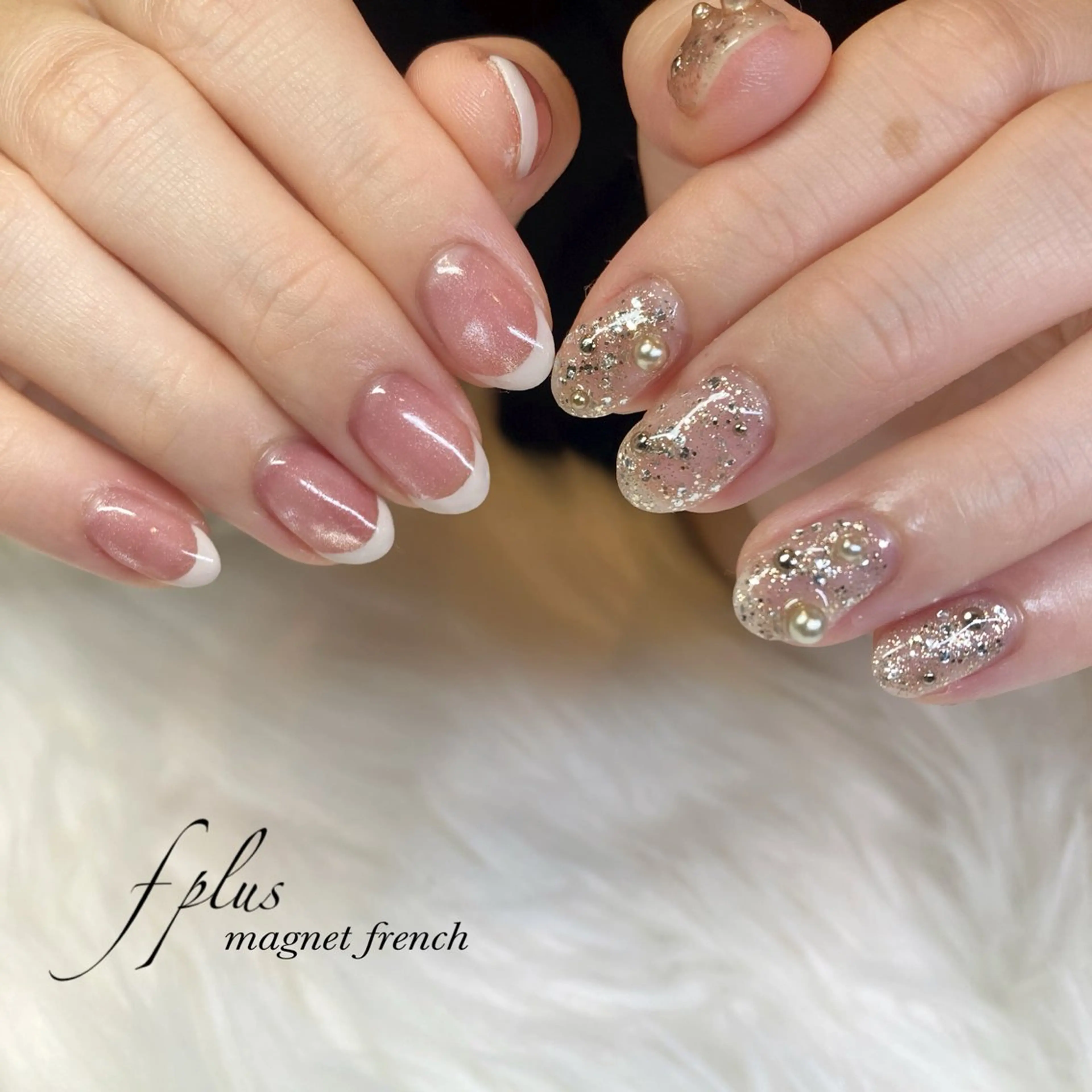 ネイル フレンチネイル ラメ(グリッター) シルバー ハンドネイル kanako nail🌷のネイルデザイン