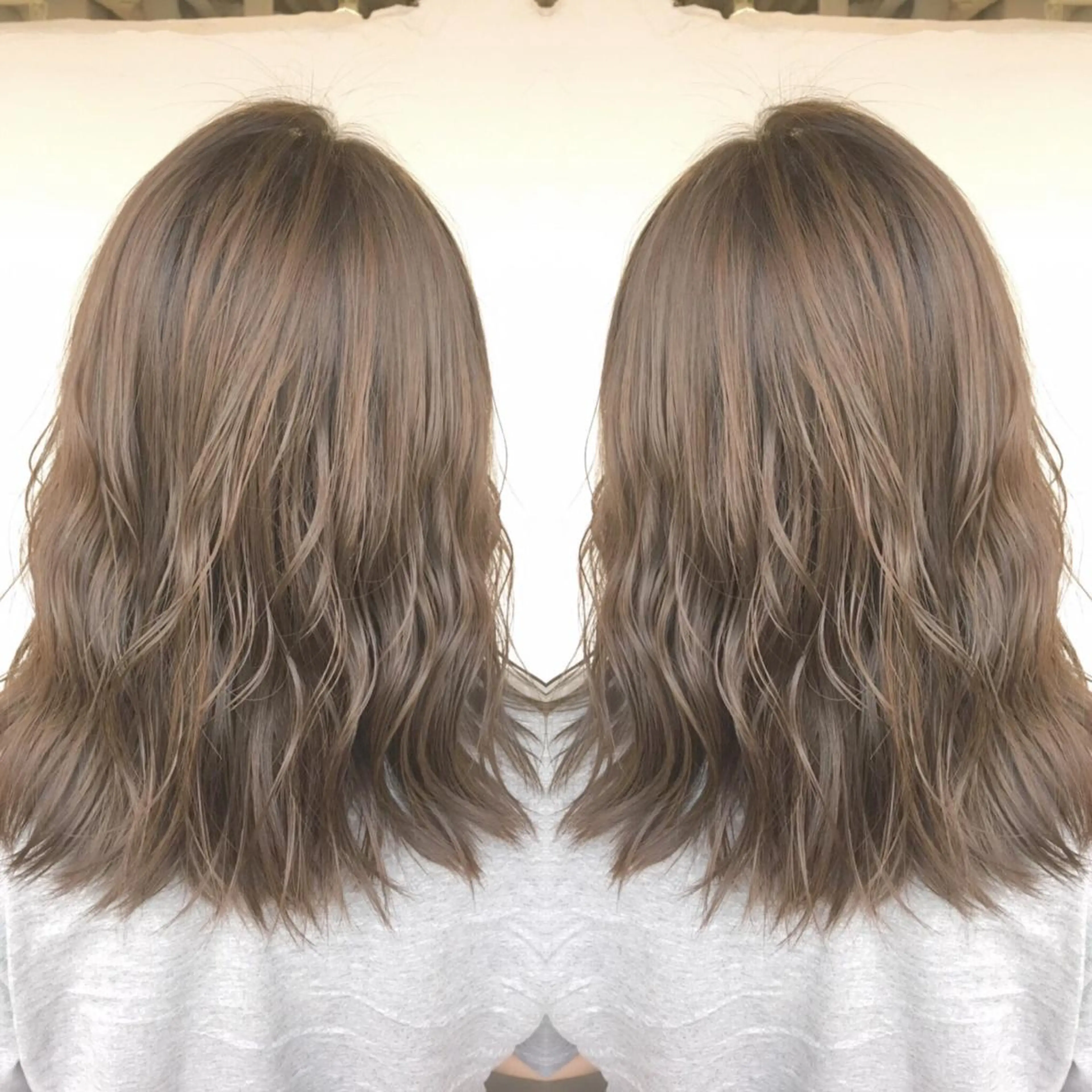 セミロング カラー パーマ ヘアアレンジ ベージュカラー ミルクティーベージュ エグチ アキラのヘアスタイル