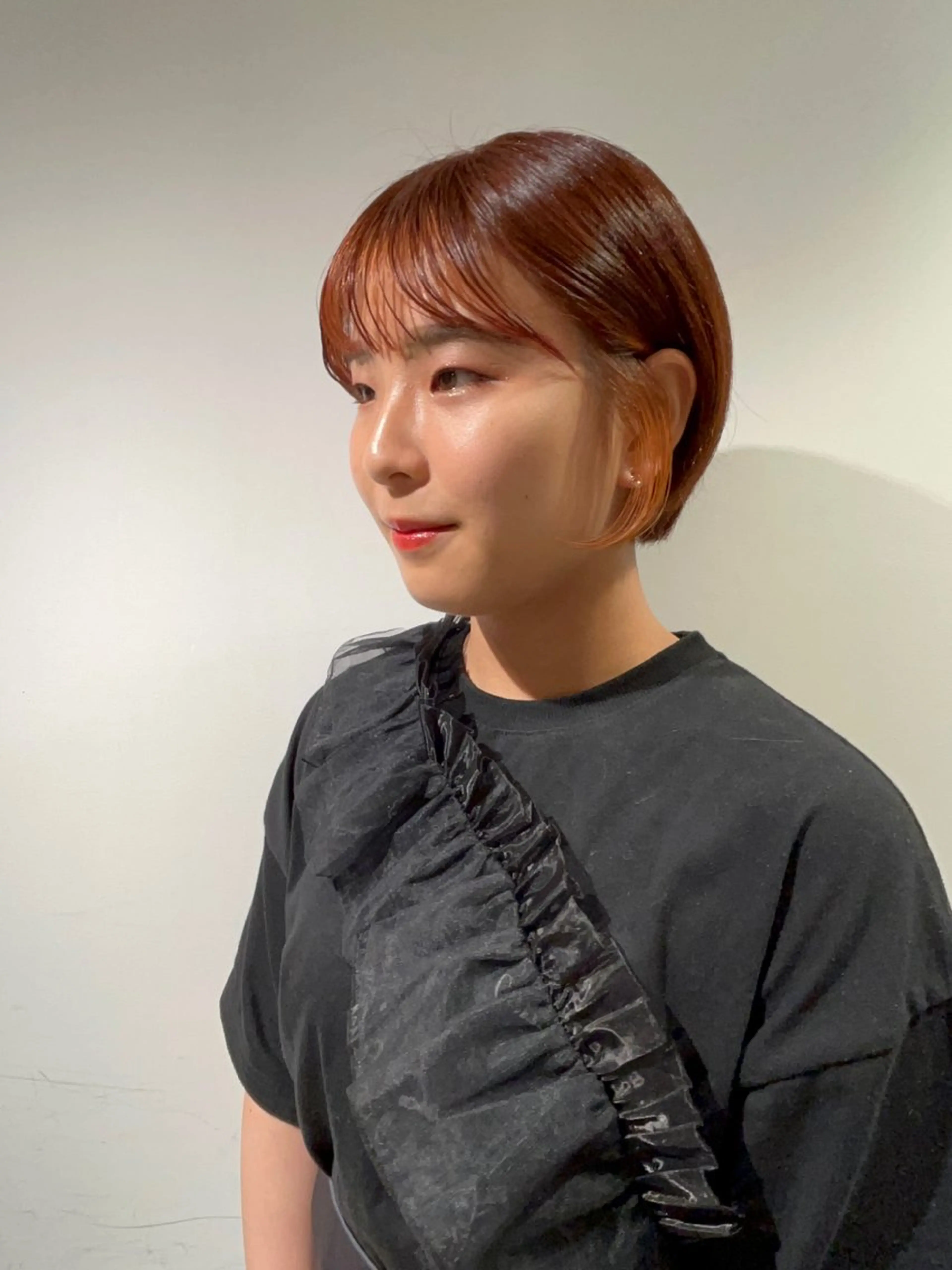 ショート カラー ブラウンカラー オレンジ オレンジブラウン ボブ カット ヘアカラー スキバサミを使わない カット🌼唯🌼のヘアスタイル