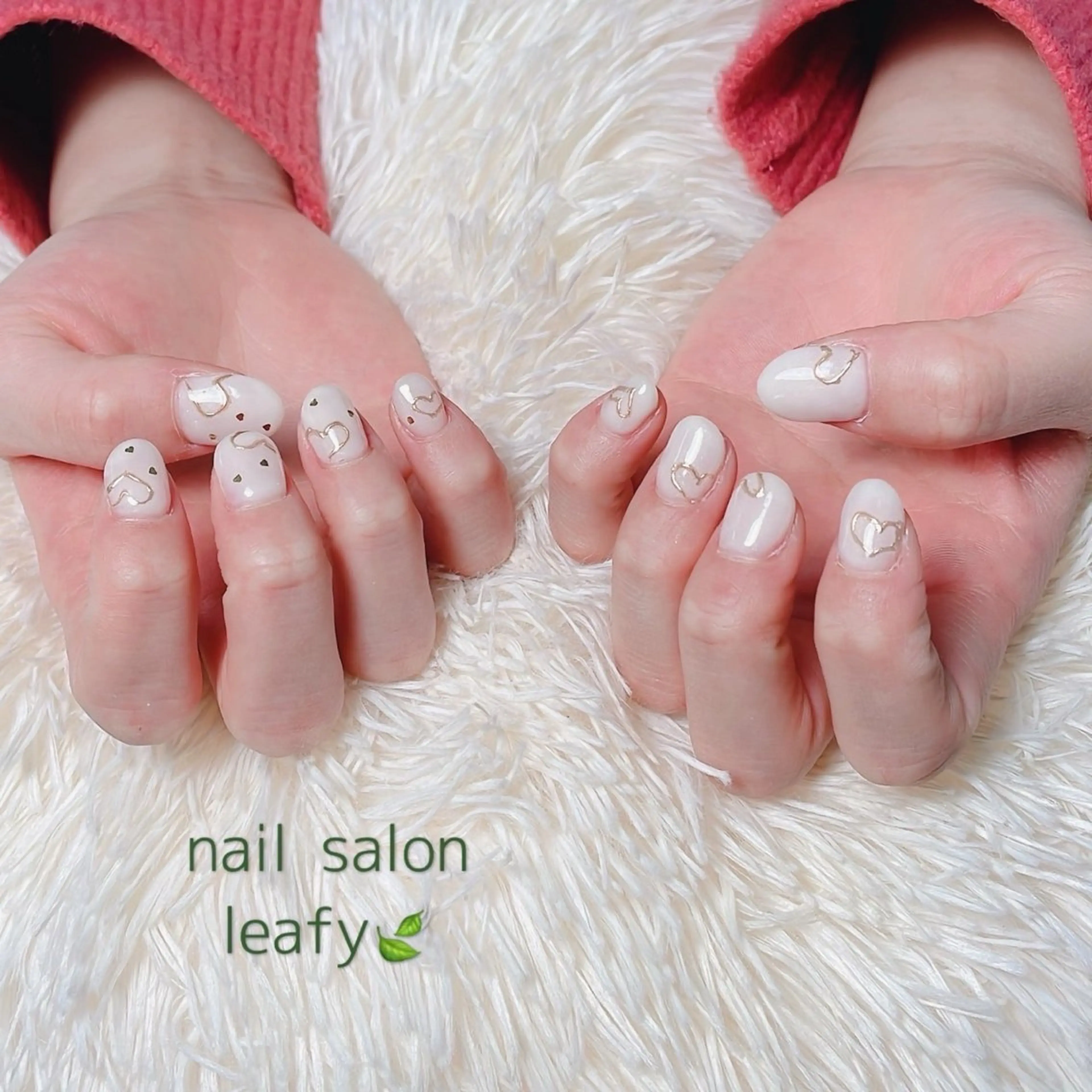 ネイル ハート ミラーネイル 持ち込み バレンタイン ホワイト ネイルサロン leafyのネイルデザイン