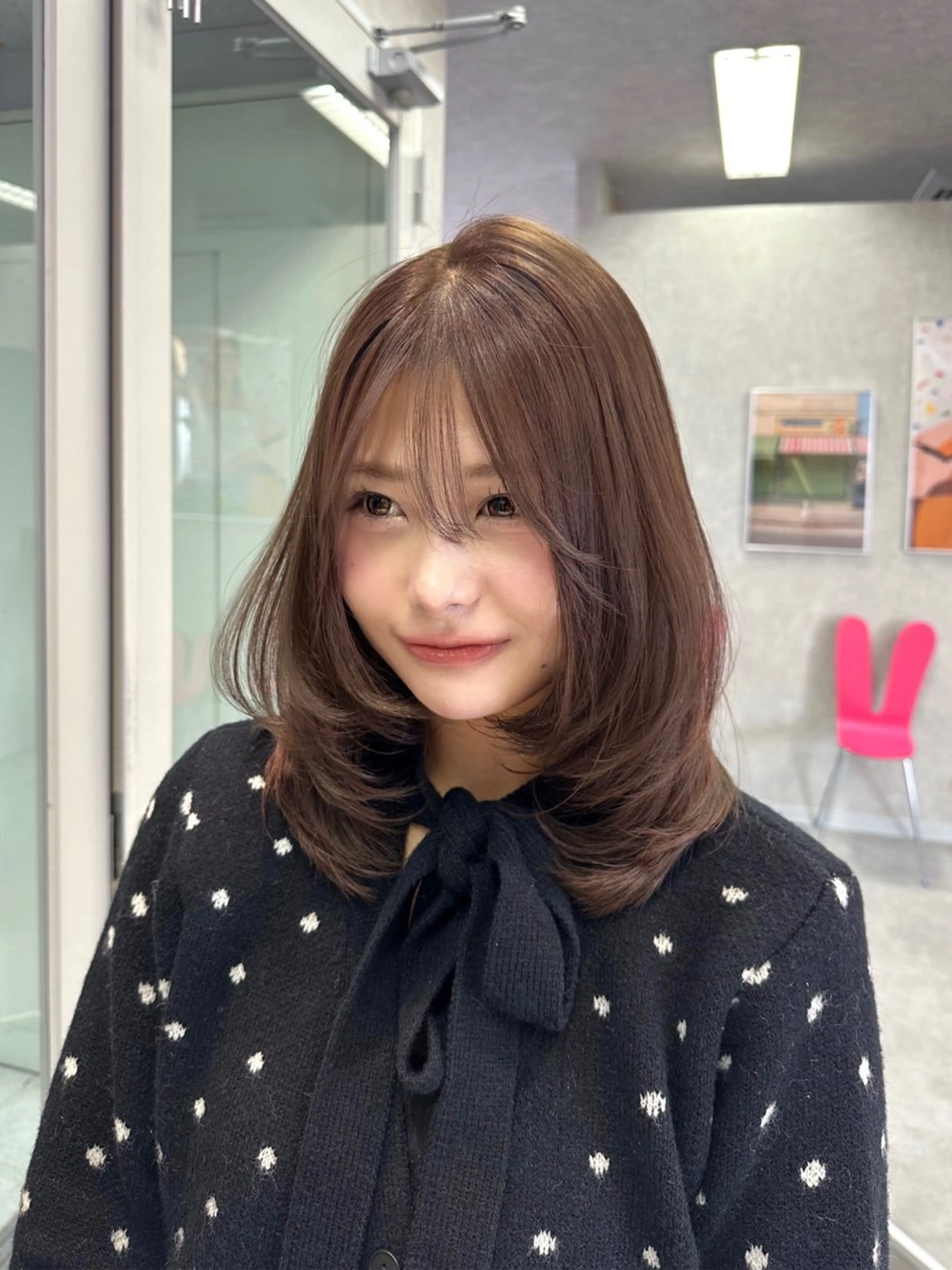 ミディアム カラー パーマ ヘアアレンジ ミディアムレイヤー ブラウンカラー マロンブラウン レイヤーカット カット ヘアカラー トリートメント Hz【ヘルツ】 masakiのヘアスタイル