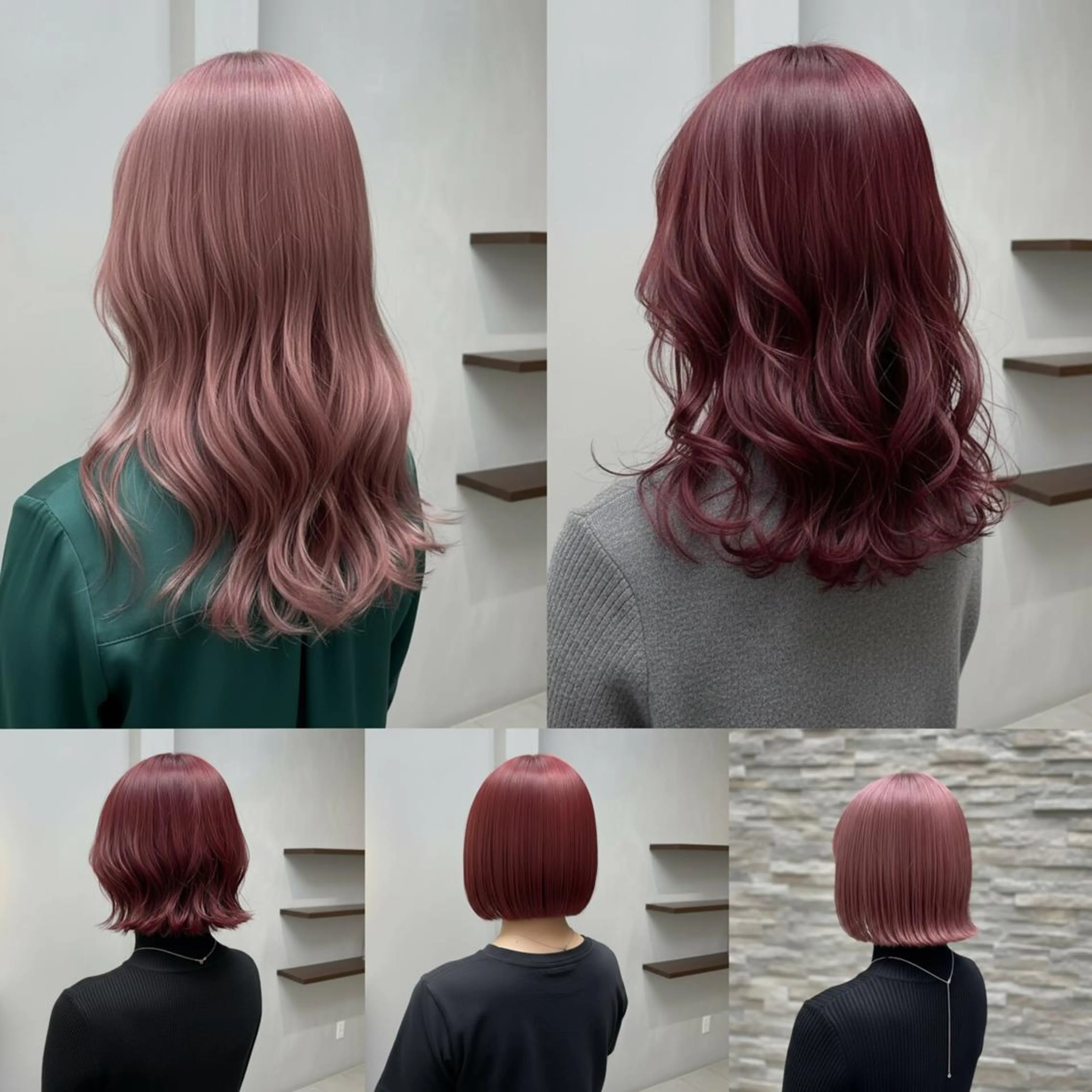 ミディアム 💕透明感赤味カラー ぱっつんボブ🩷のヘアスタイル