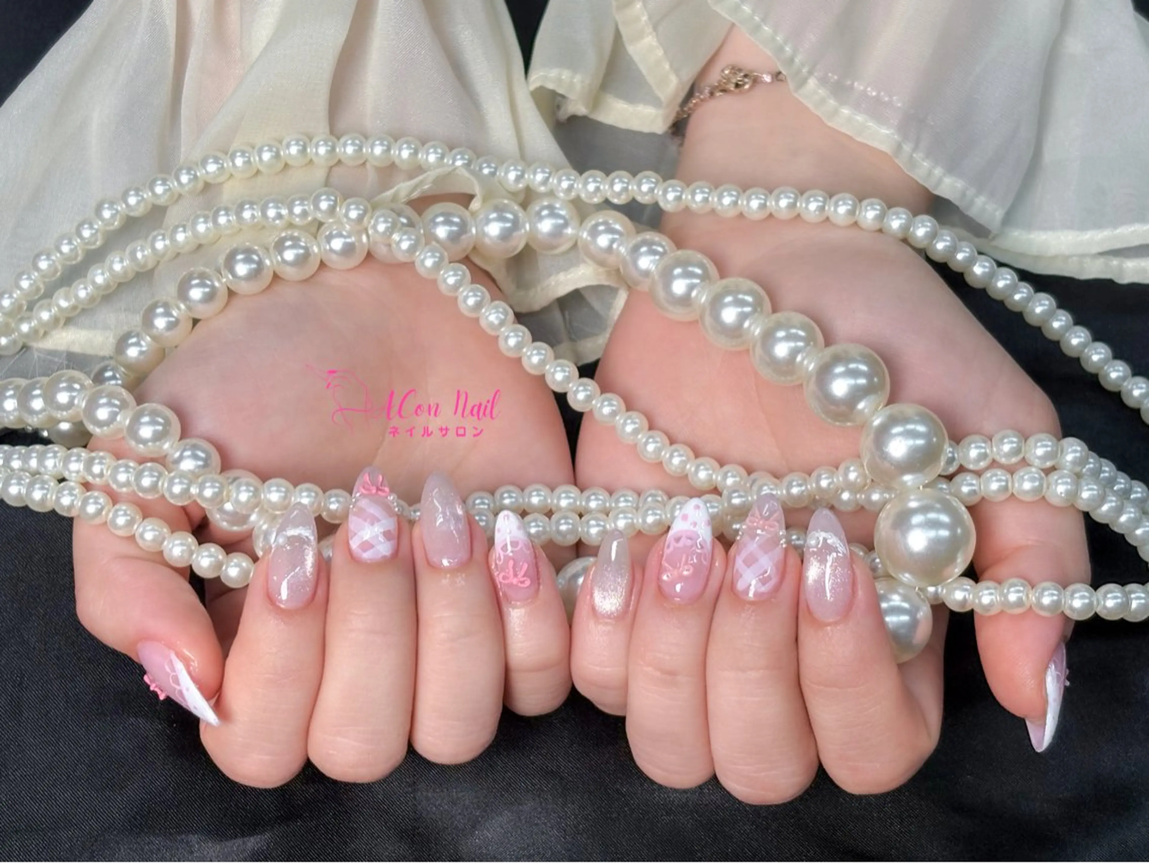 ネイル 桜ネイル 長さ出し フラワーネイル フレンチネイル ジェルネイル ハンドネイル AConNailSalon所属・ACon NailSalonのネイルデザイン