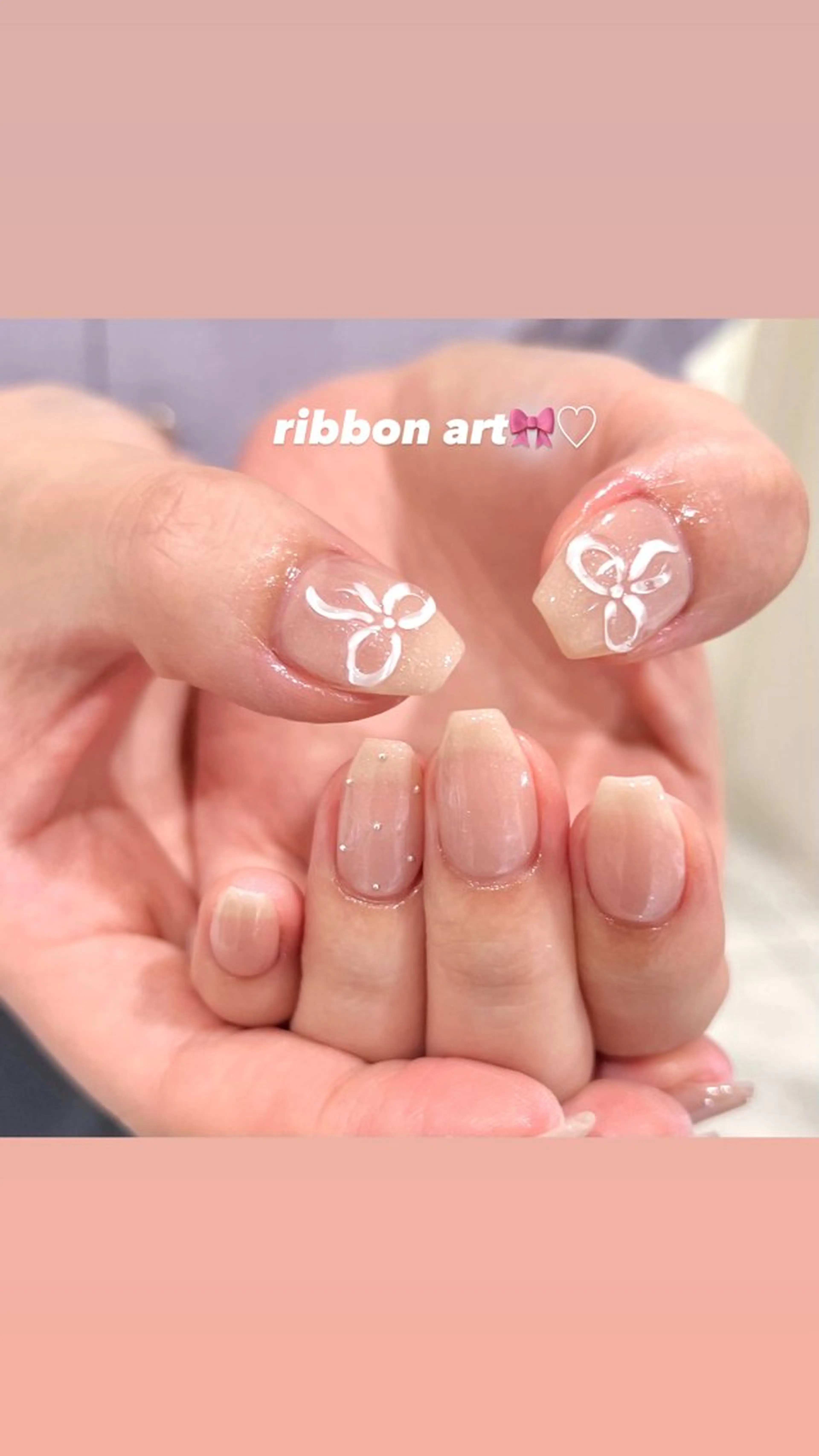 ネイル アートネイル リボン ハンドネイル 🎀チーク/ちゅるん 🫧chisa🎀のネイルデザイン