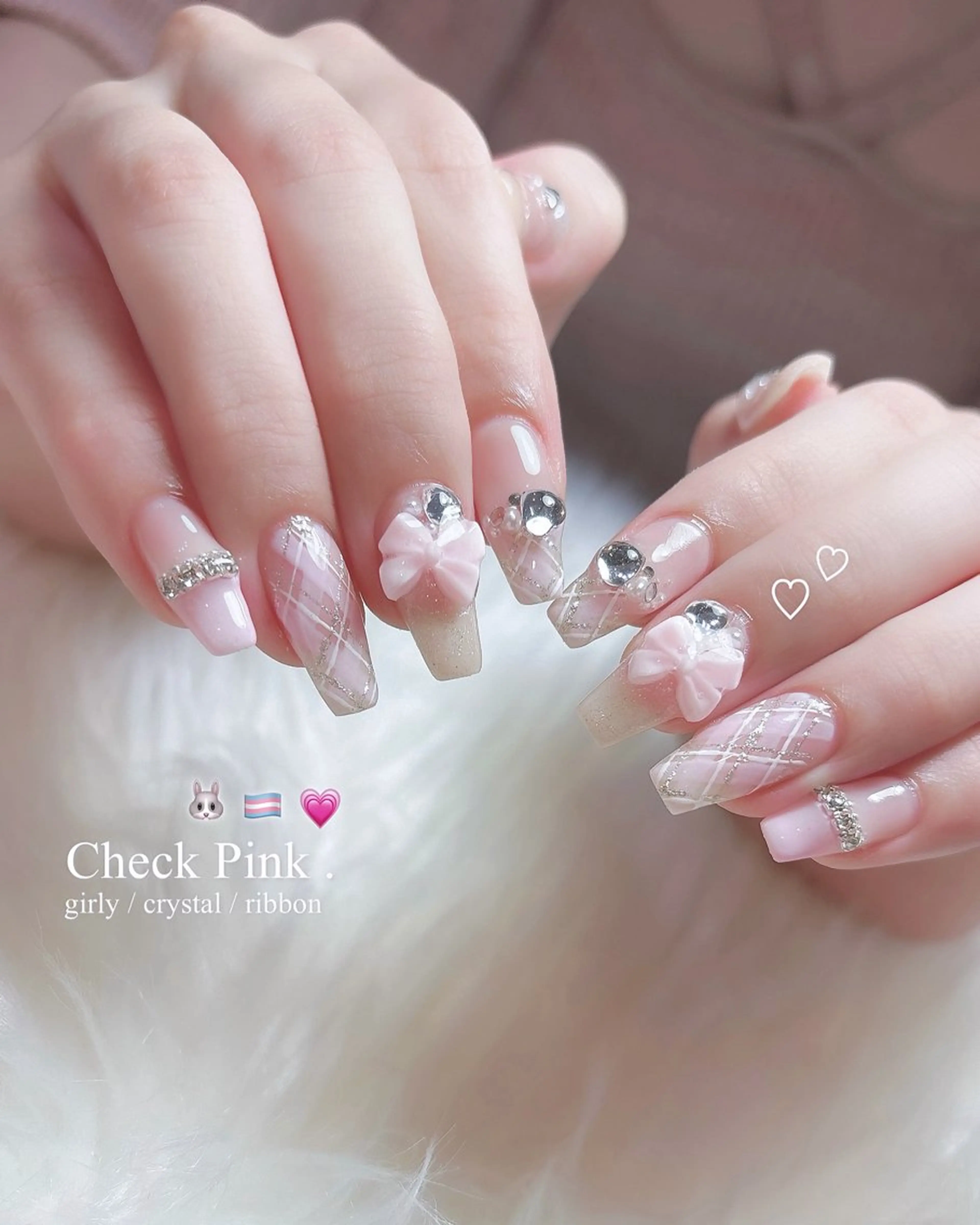 ネイル ガーリー リボン ハンドネイル Arowa 伊田のネイルデザイン