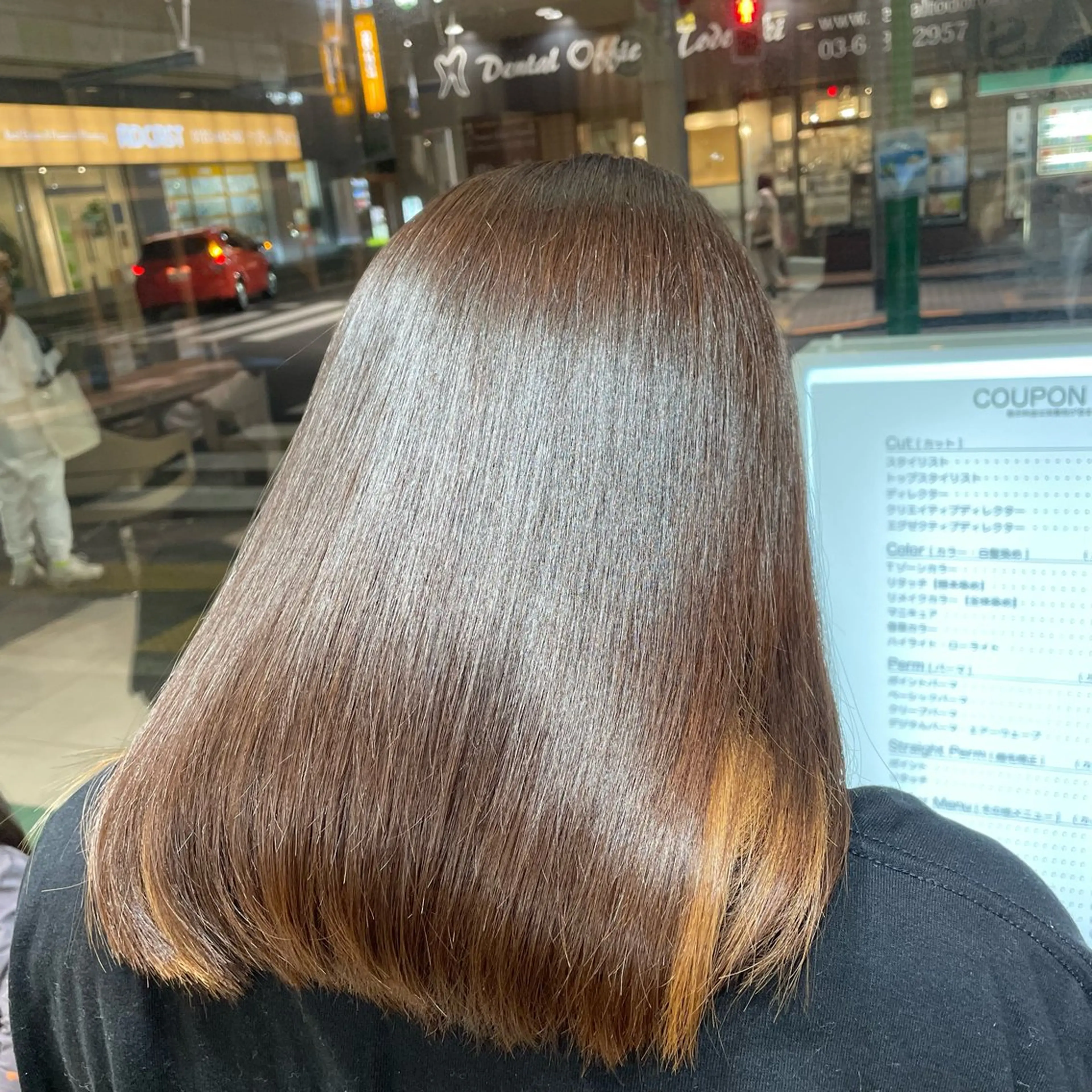 セミロング 酸性ストレート 縮毛矯正 トリートメント 髪質改善/白髪ぼかし /ブリーチ/ヨナミネのヘアスタイル