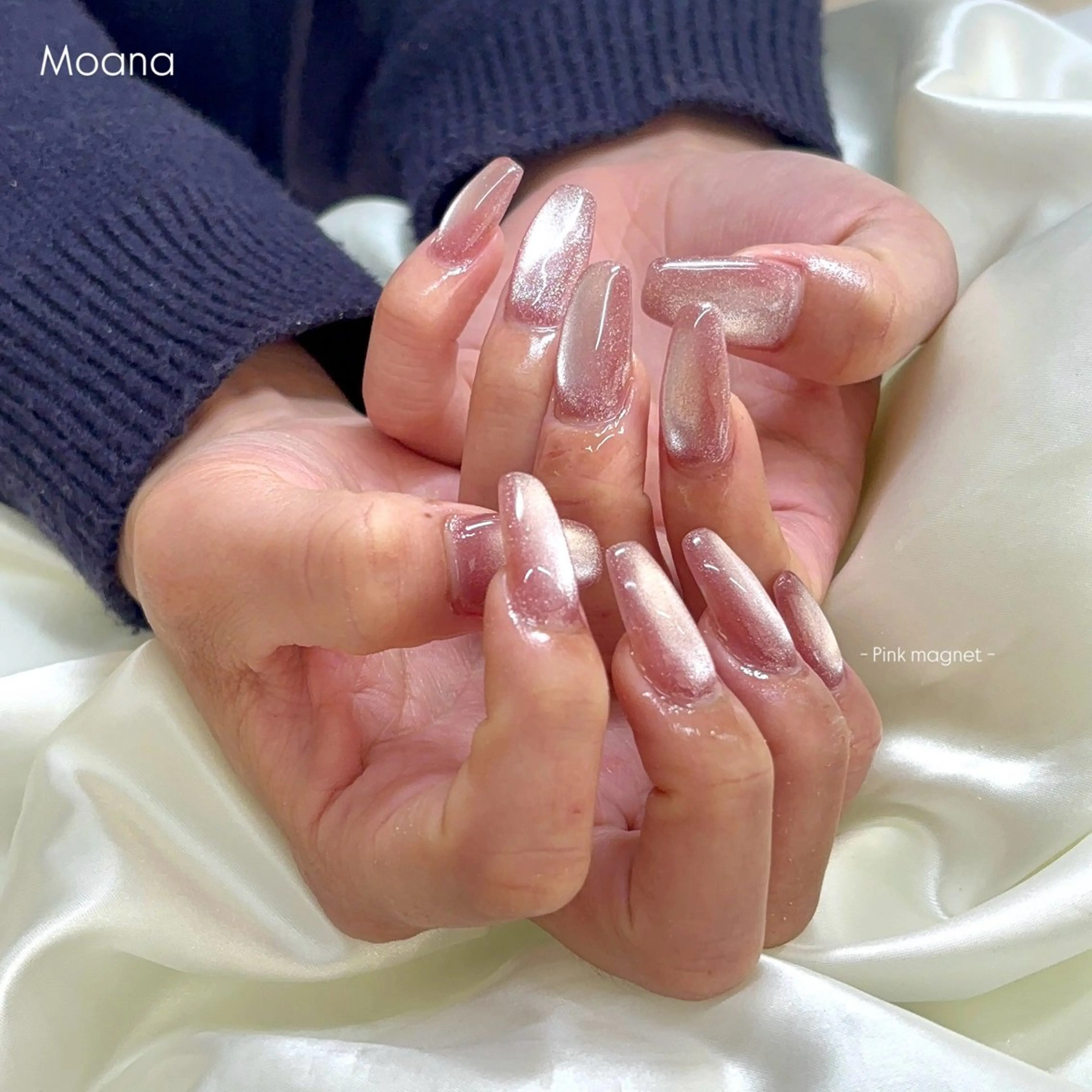 ネイル マグネットネイル オフィスネイル ピンク 春ネイル Moana nail Hiyoriのネイルデザイン