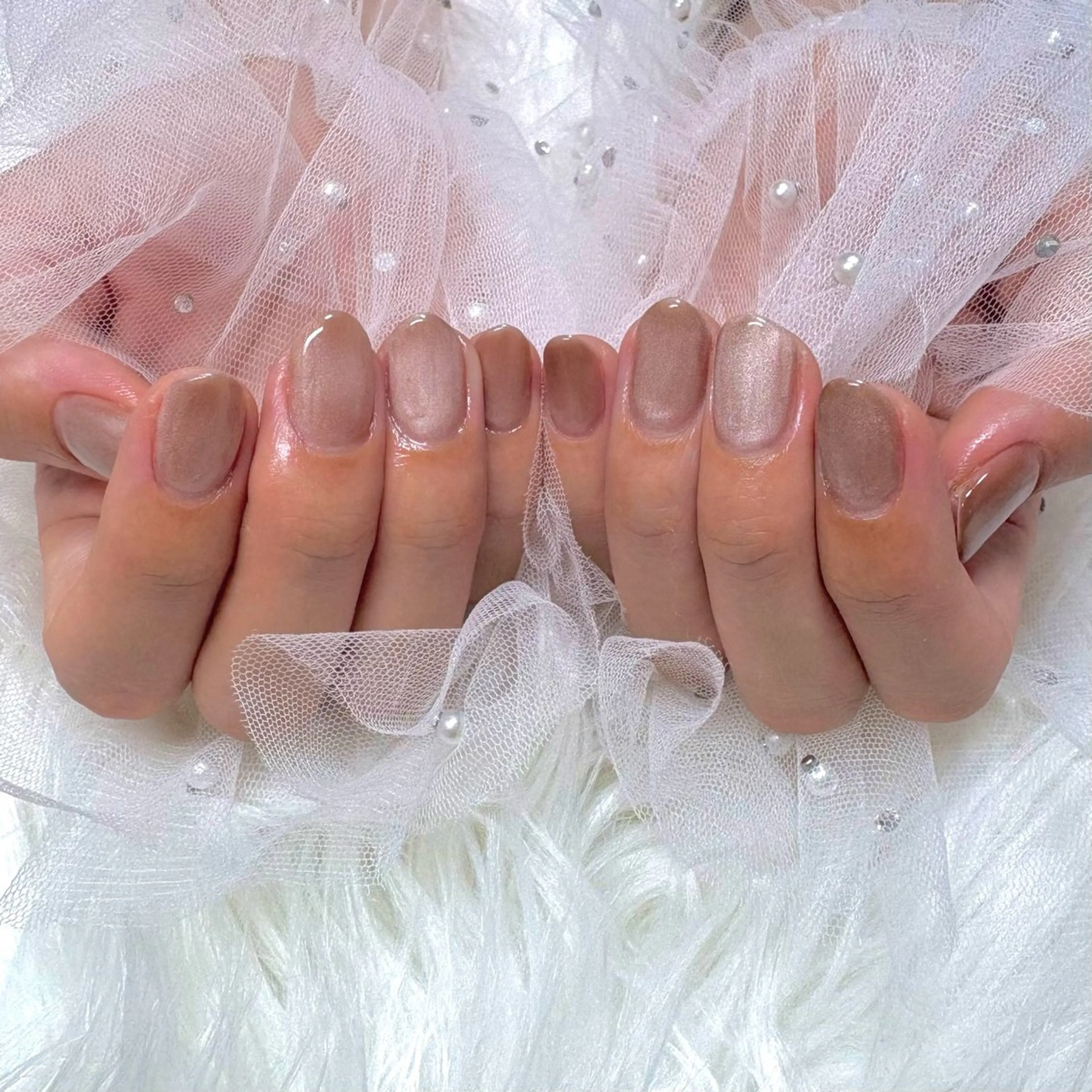 ネイル ブラウン マグネットネイル ハンドネイル SHINE nail salonのネイルデザイン