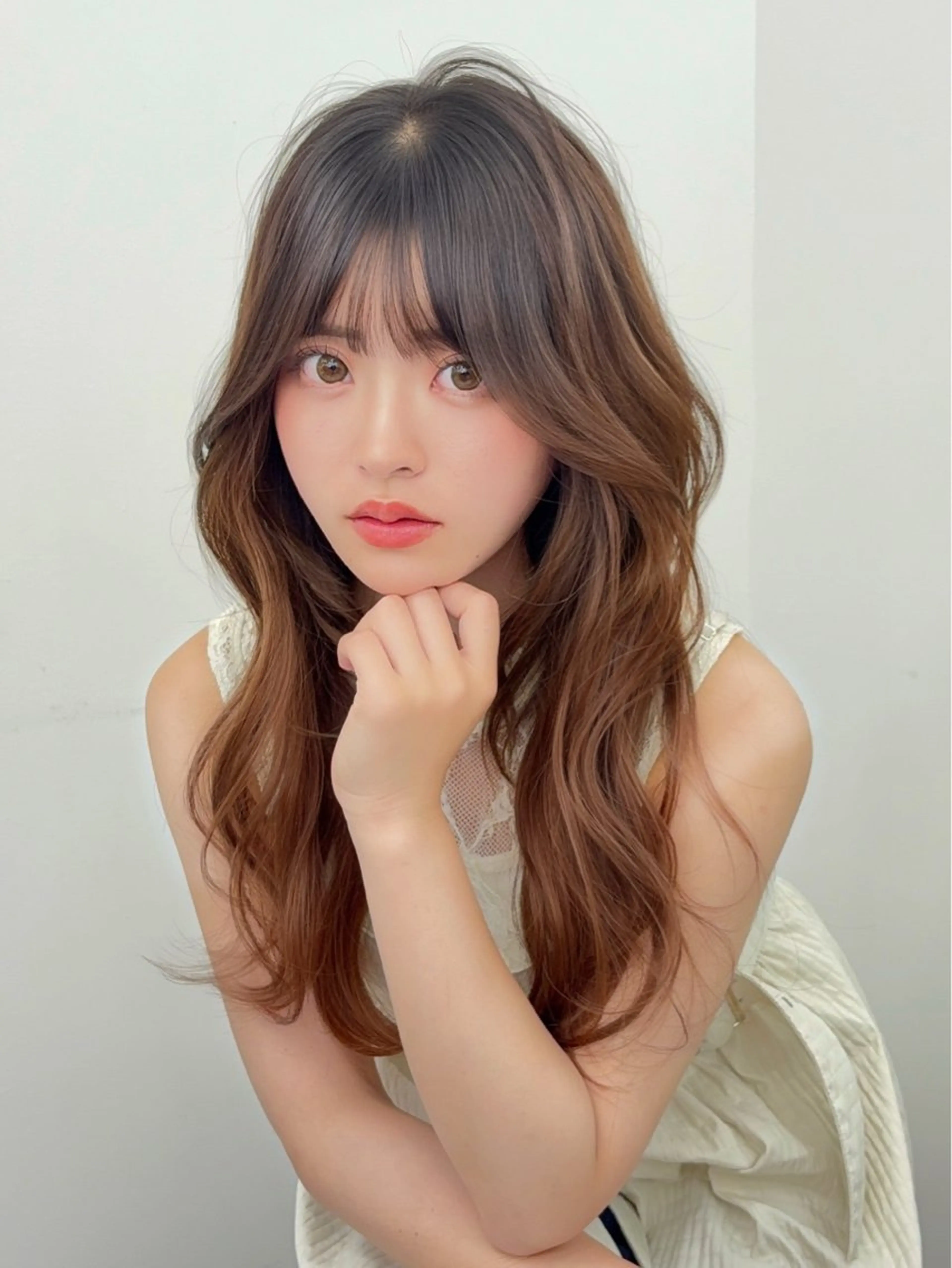 ロング カラー ブラウンカラー 透明感カラー 小顔カット カット ヘアカラー トリートメント 韓国ヘア/レイヤー/ 顔まわり足立遥奈のヘアスタイル