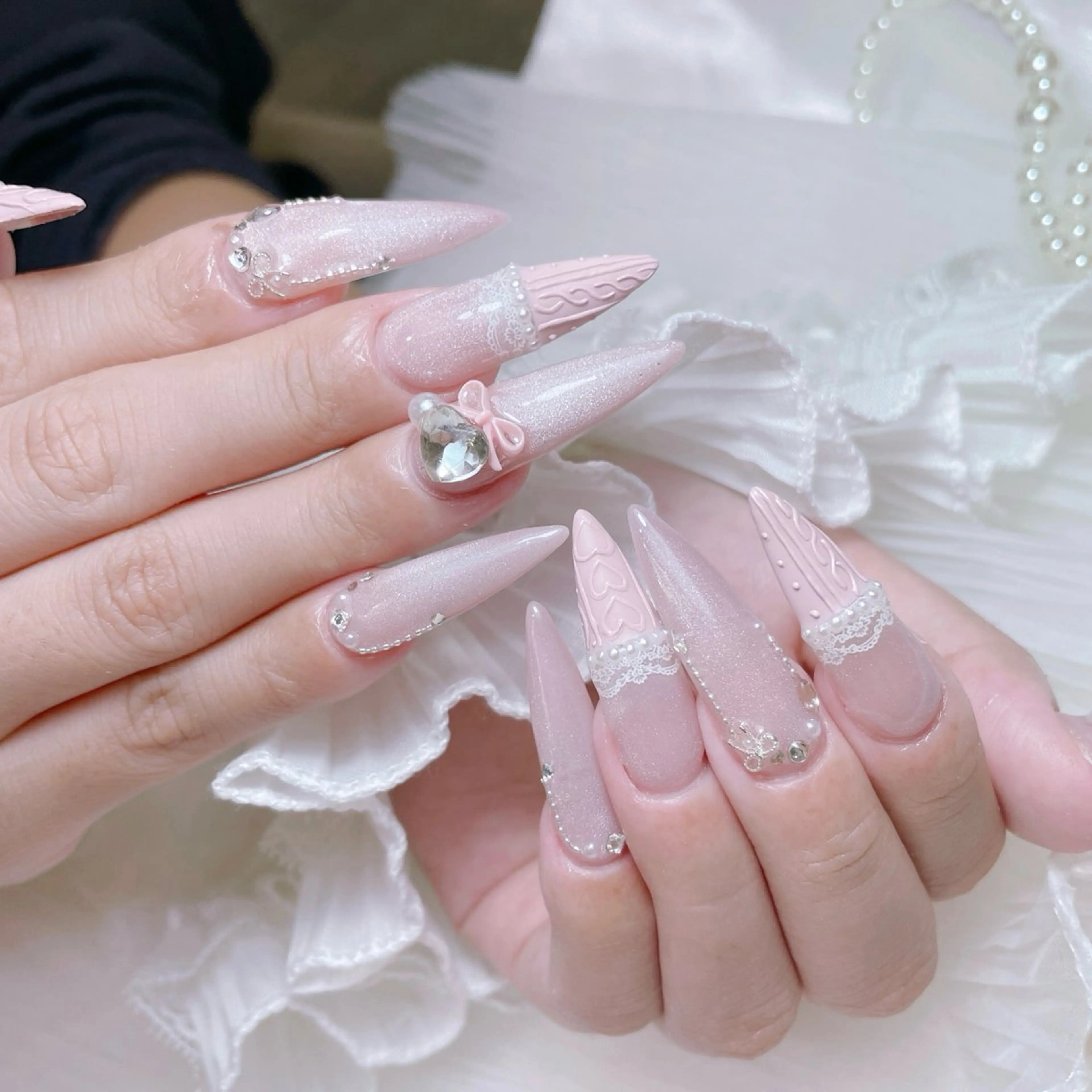 ネイル クリアネイル ハート キラキラネイル 韓国ネイル マグネットネイル ハンドネイル princess スカルプ専門店のネイルデザイン