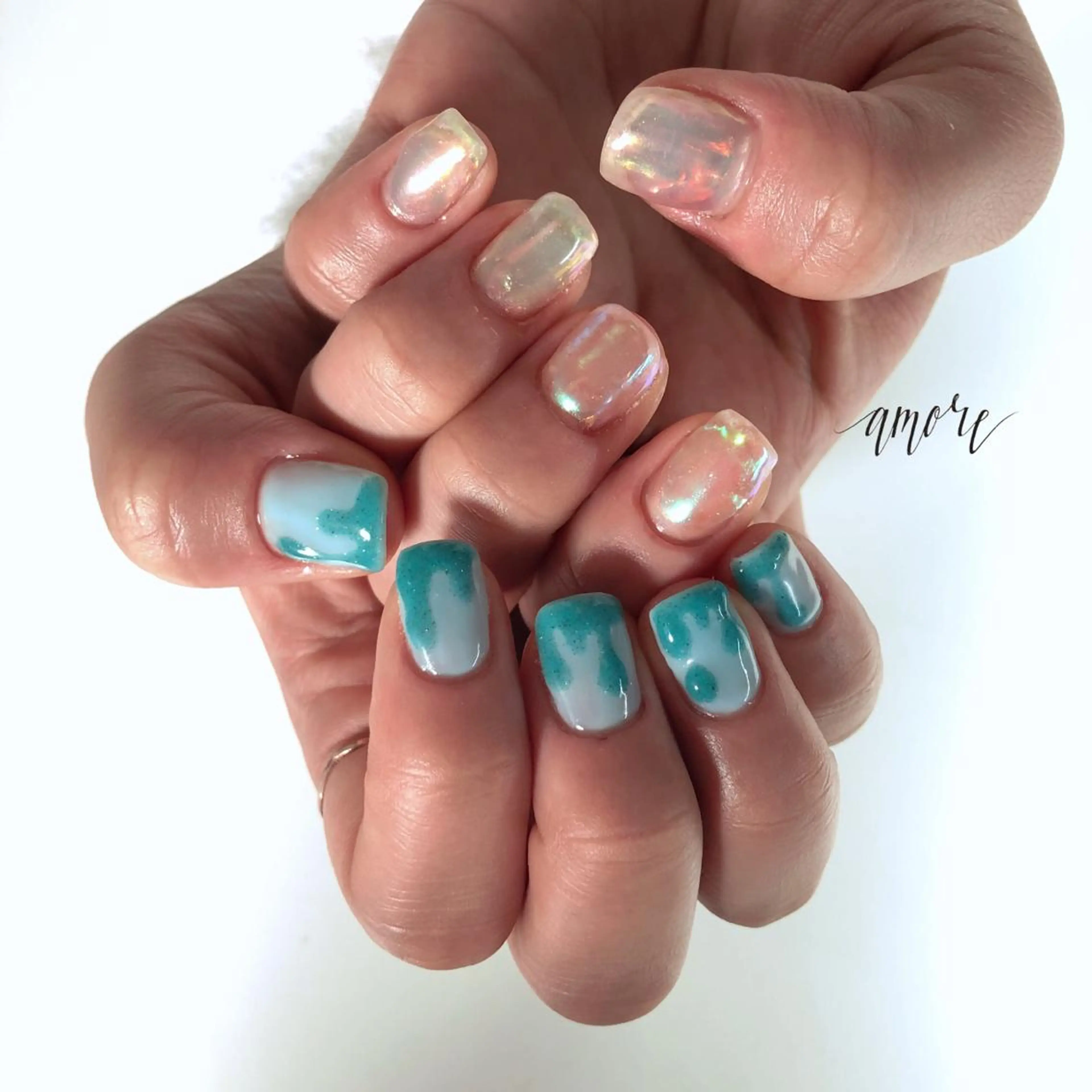 ネイル ジェルネイル 氷ネイル・うるうるネイル ミラーネイル ニュアンスネイル 春ネイル You kyehwaのネイルデザイン