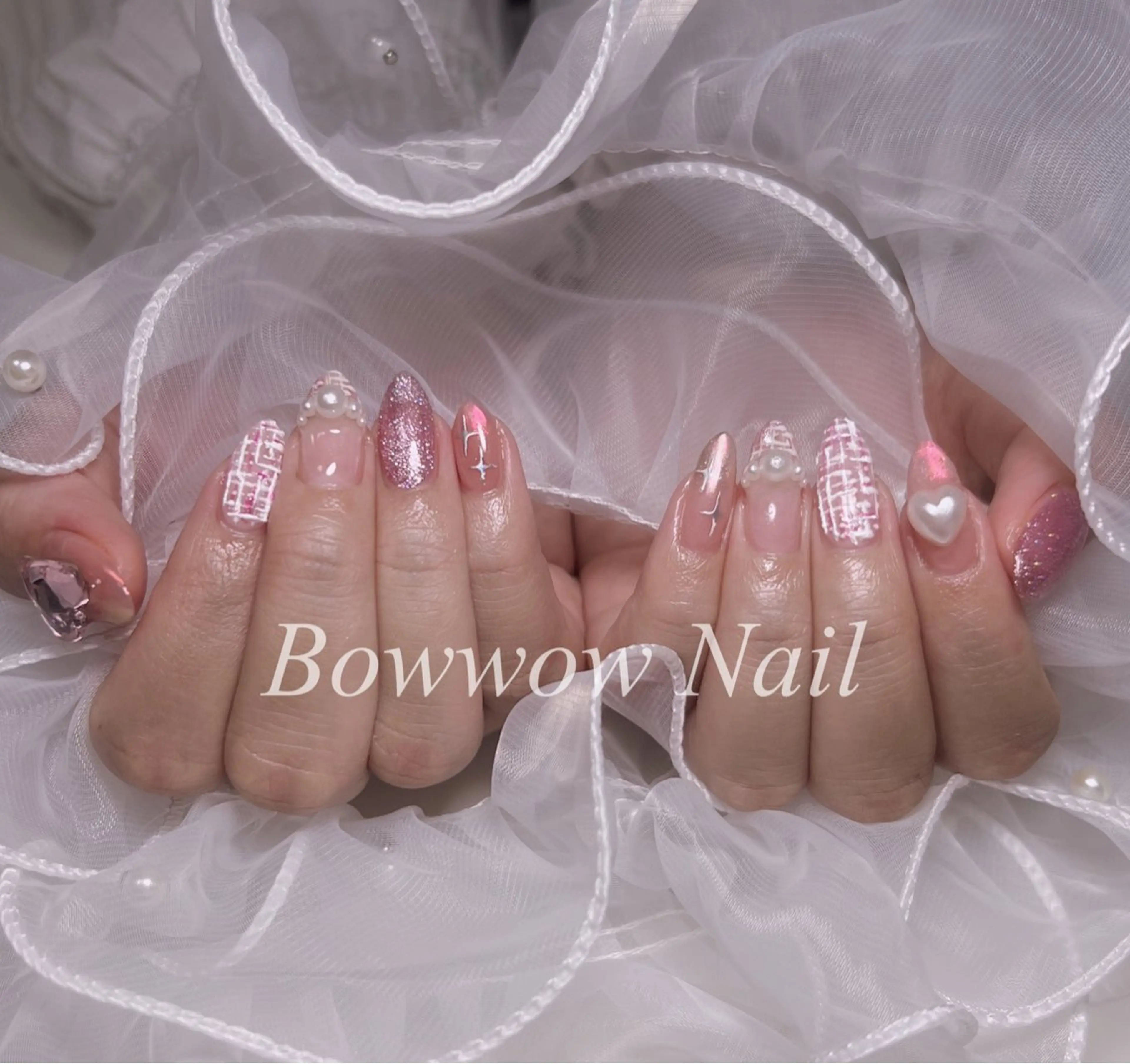 ネイル ツイードネイル Bow wow Nail さや🧸のネイルデザイン