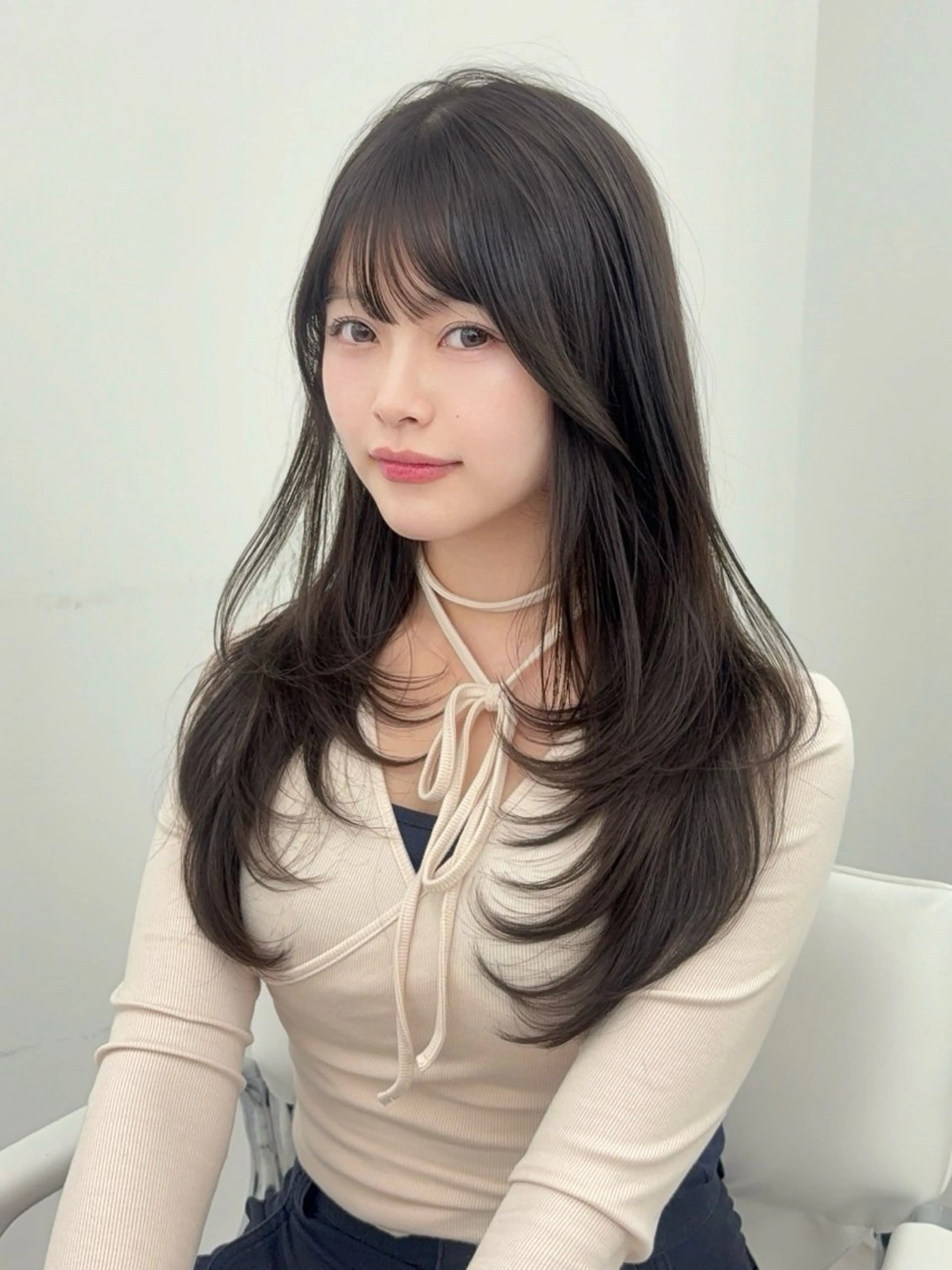ロング カラー 小顔カット カット ヘアカラー トリートメント 韓国ヘア/レイヤー/ 顔まわり足立遥奈のヘアスタイル