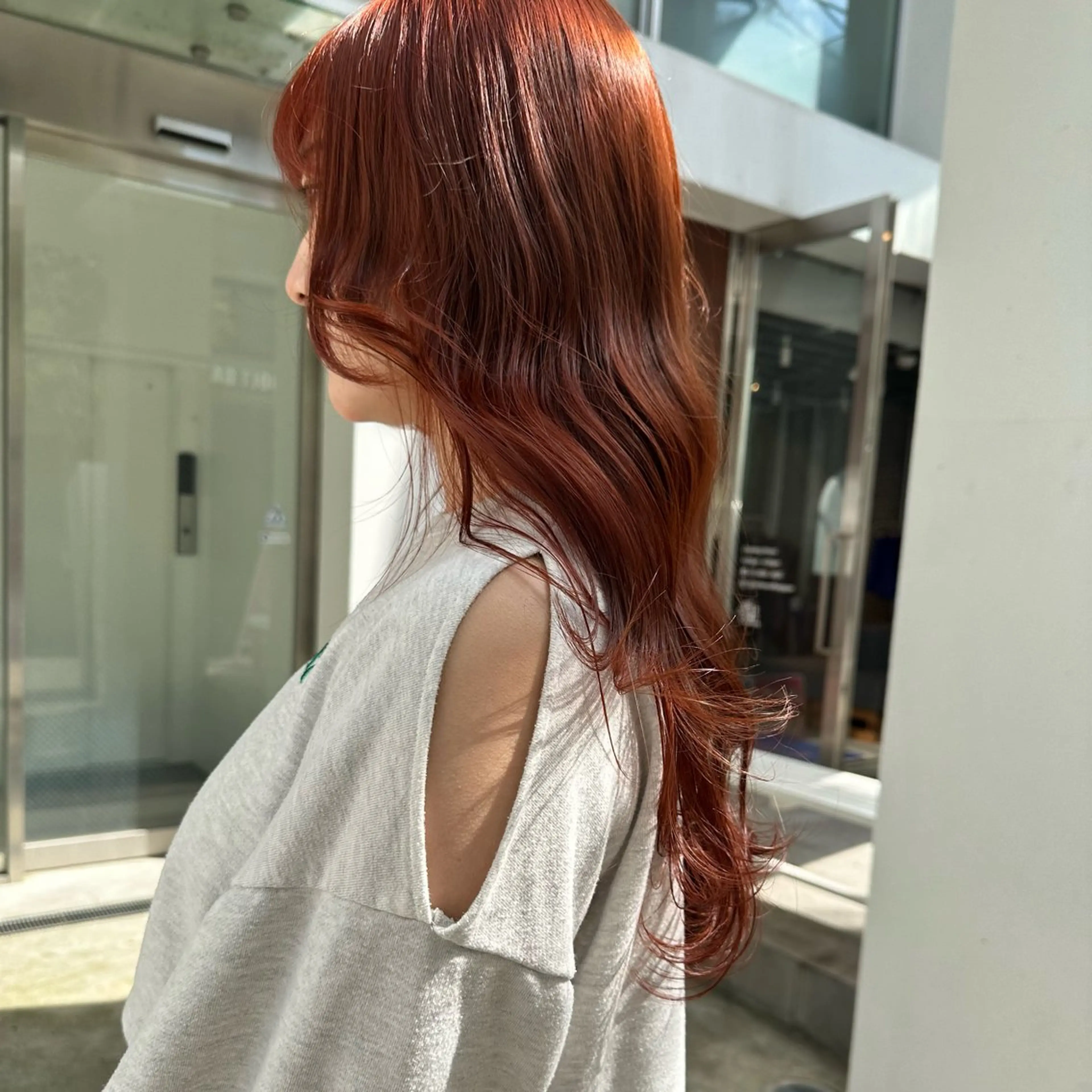 ロング カラー ブリーチ ダブルカラー ブリーチなしカラー オレンジ カット ヘアカラー 縮毛矯正/透け感 カラー🎀♡mariのヘアスタイル