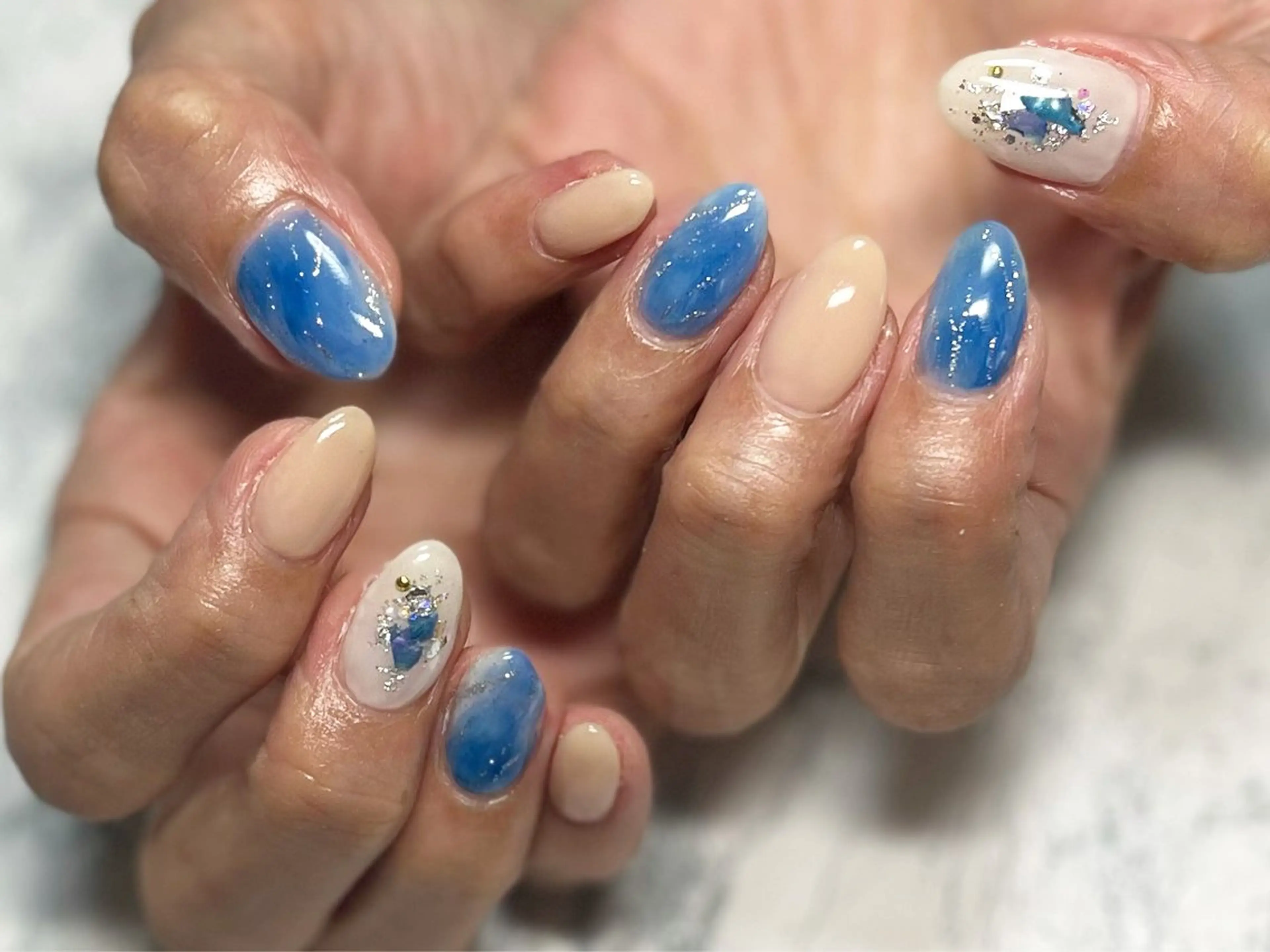 ネイル ブルー フットネイル ニュアンスネイル シンプルネイル 春ネイル nail fufla ♡yamane♡のネイルデザイン