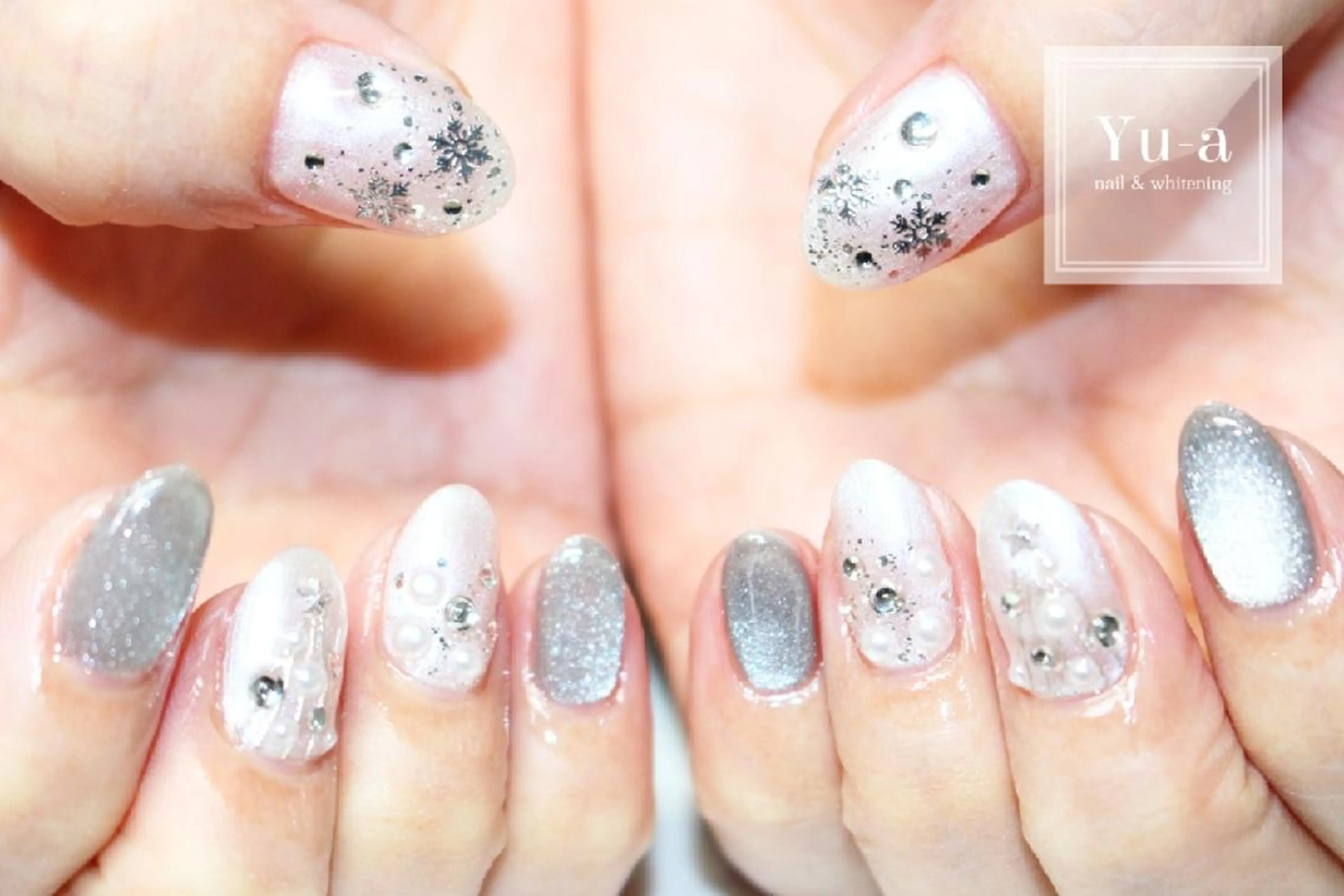 ネイル マグネットネイル ミラーネイル ホワイト 冬ネイル クリスマス yu-a☆   柏ネイルのネイルデザイン