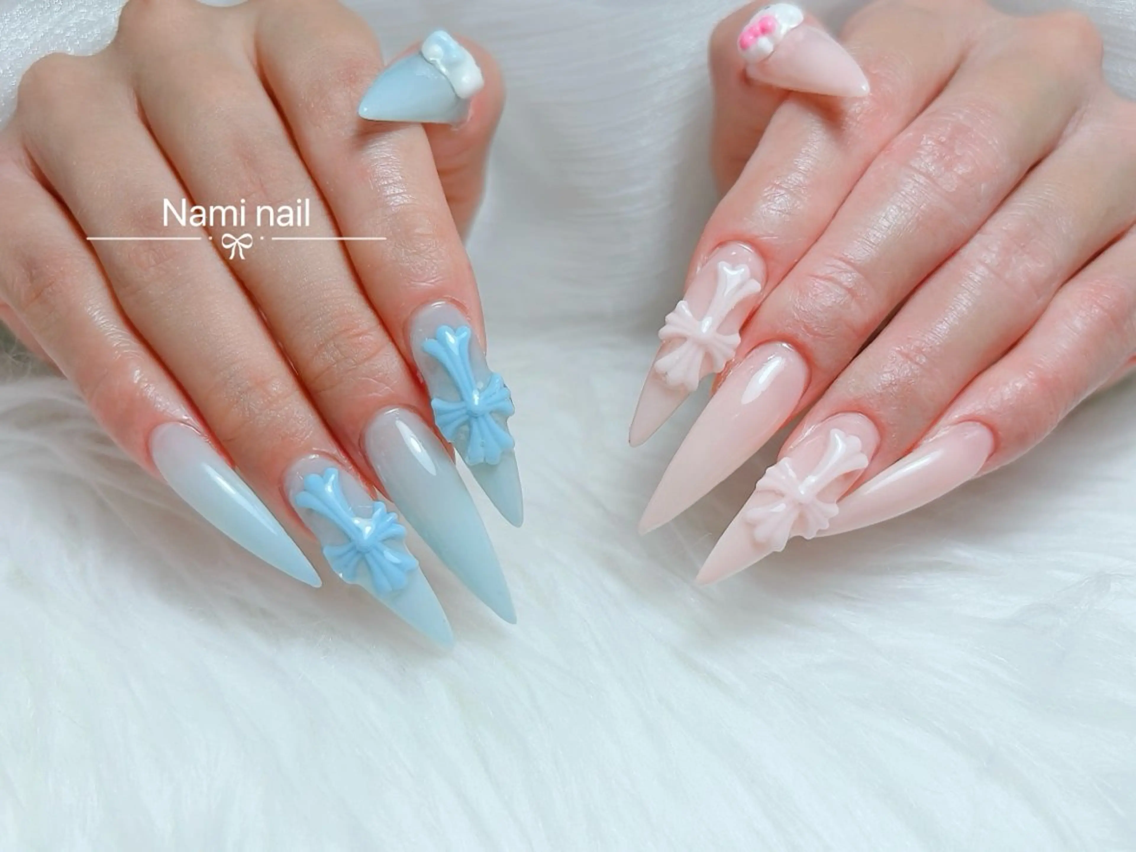 ネイル 長さ出し ガーリー 韓国ネイル ロングネイル 持ち込み ハンドネイル Nami nail salonのネイルデザイン
