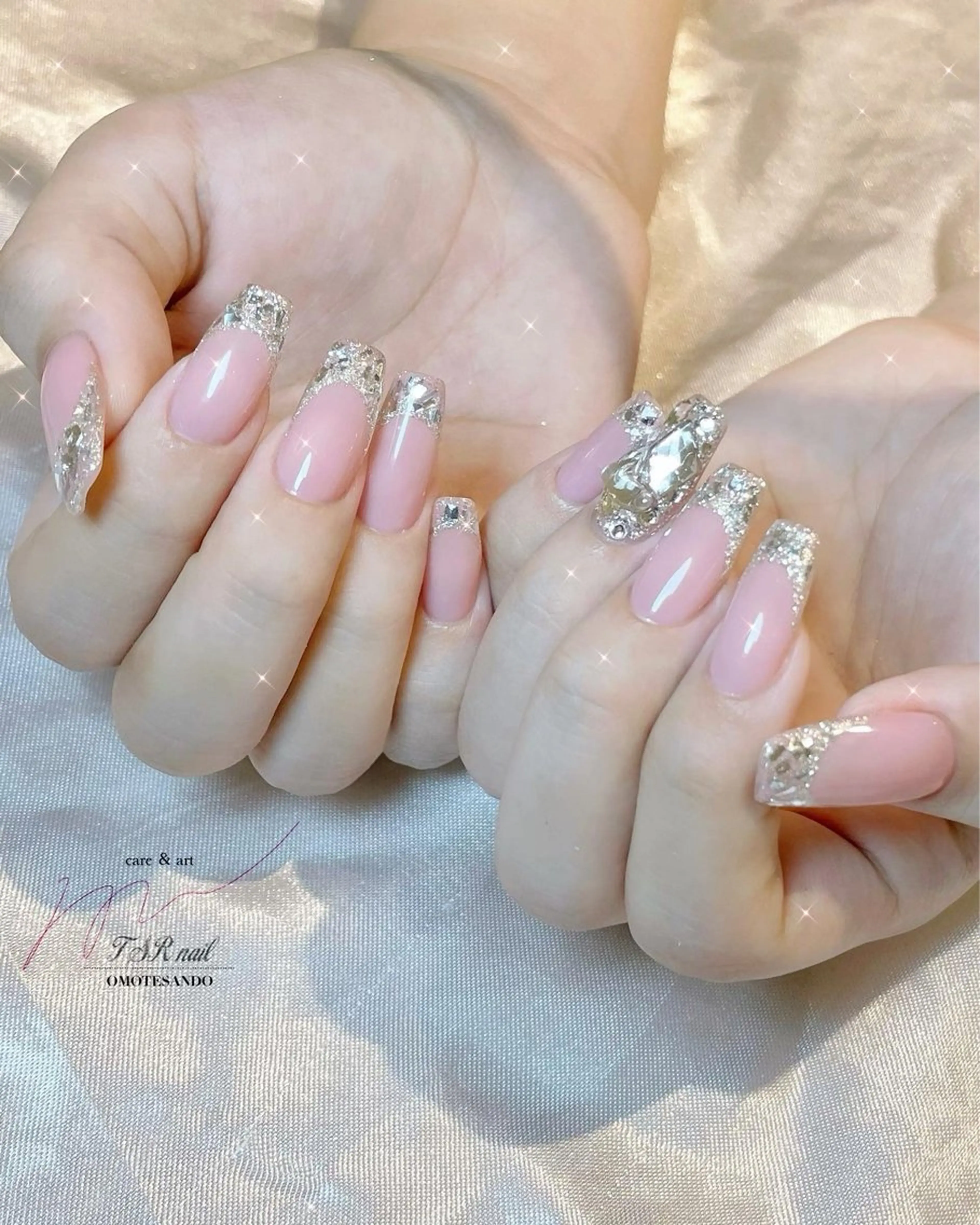 ネイル フレンチネイル ガラスフレンチ ロングネイル ピンク ショートネイル ハンドネイル ハンドケア 爪咲 りり花のネイルデザイン