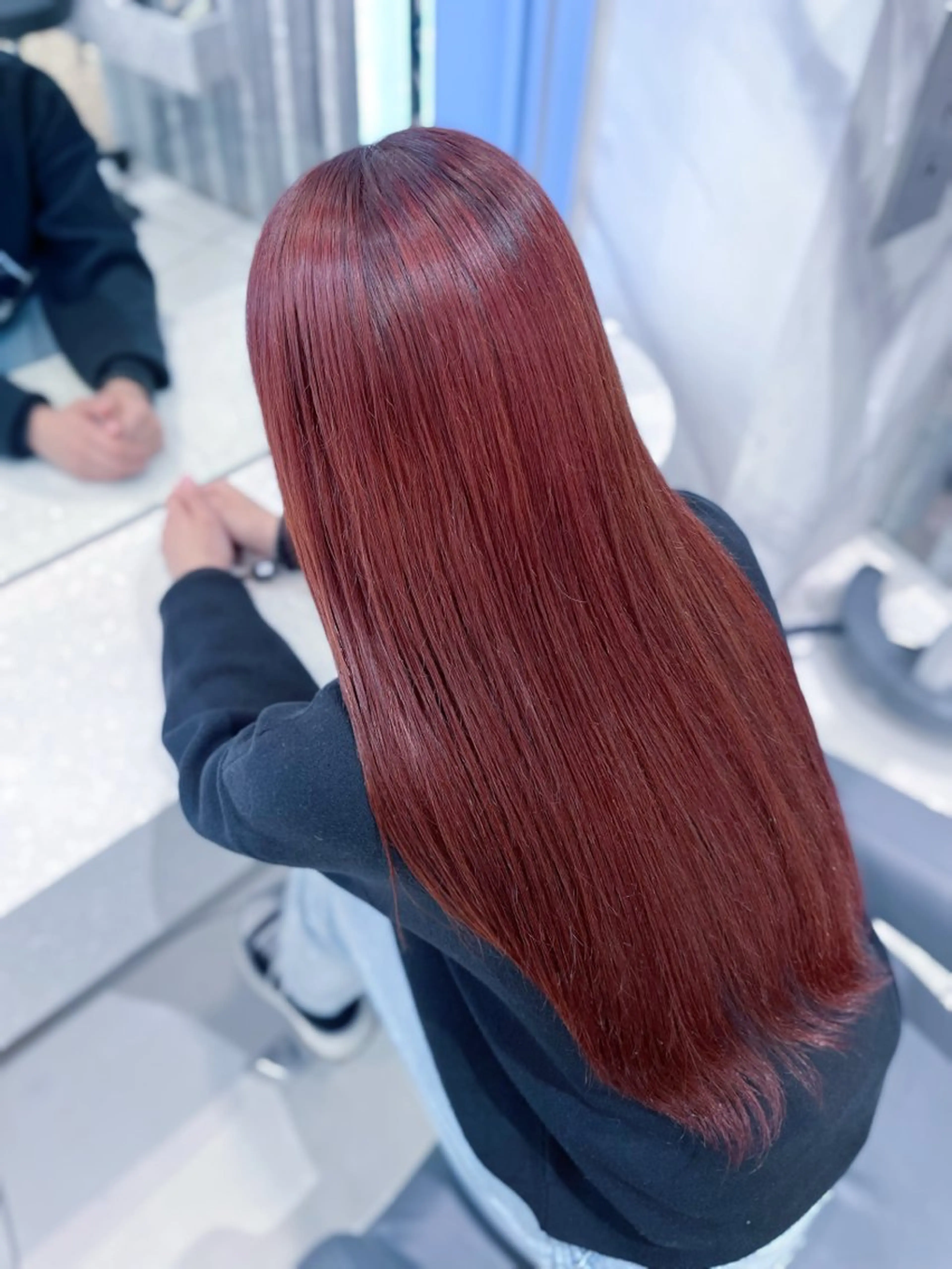 ロング カラー ブリーチ ブリーチなしカラー レッドカラー ヘアカラー Haru /暖色🍷 /ボルドー/韓国ヘアのヘアスタイル