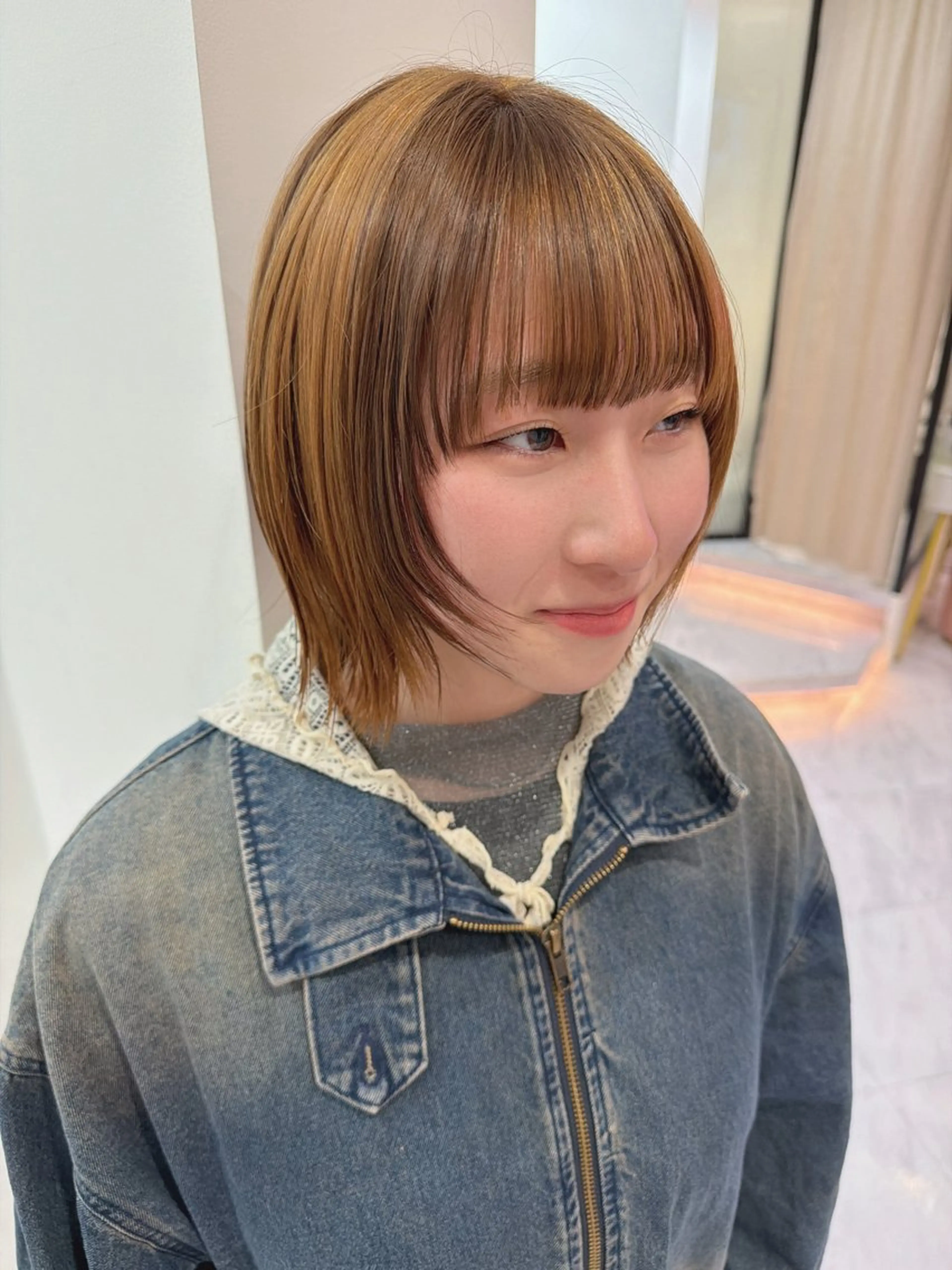 ミディアム カラー ヘアカラー SAYAKA 🍒／ボブ／暖色のヘアスタイル