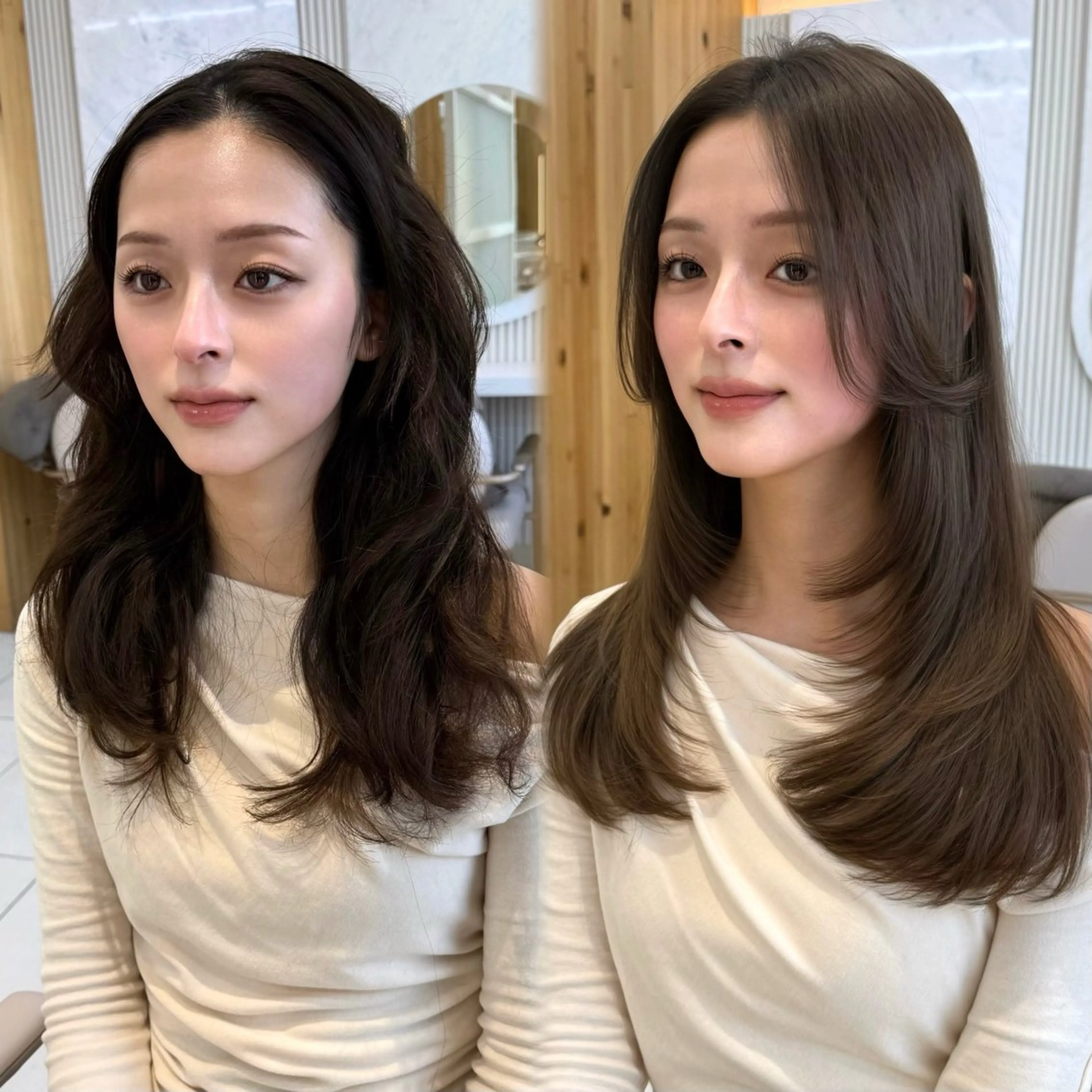 セミロング カラー 似合わせレイヤー/ 透明感カラーのヘアスタイル