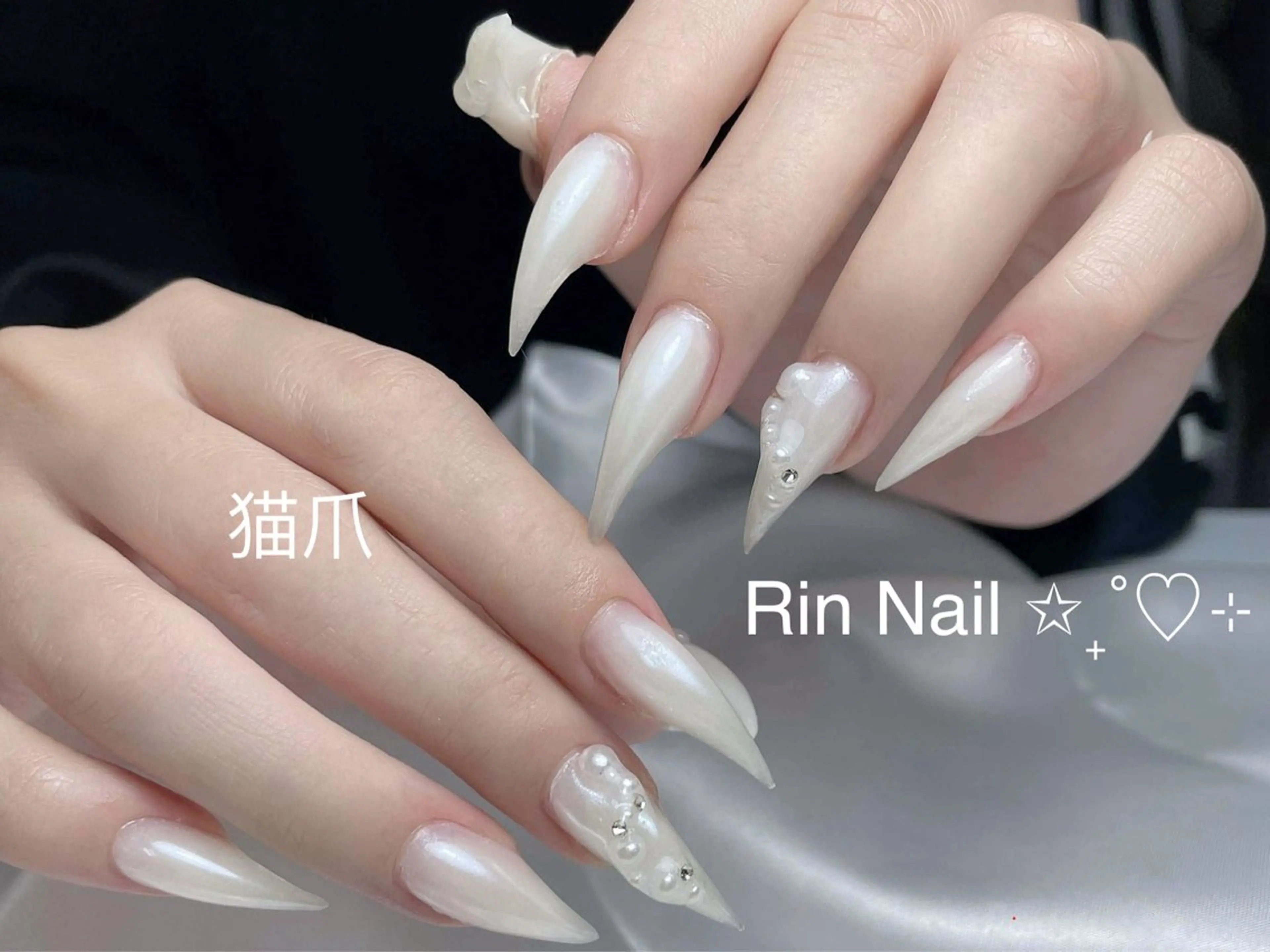 ネイル アートネイル 成人式 ロングネイル ニュアンスネイル スカルプネイル ハンドネイル Rin Nail 新大久保店のネイルデザイン