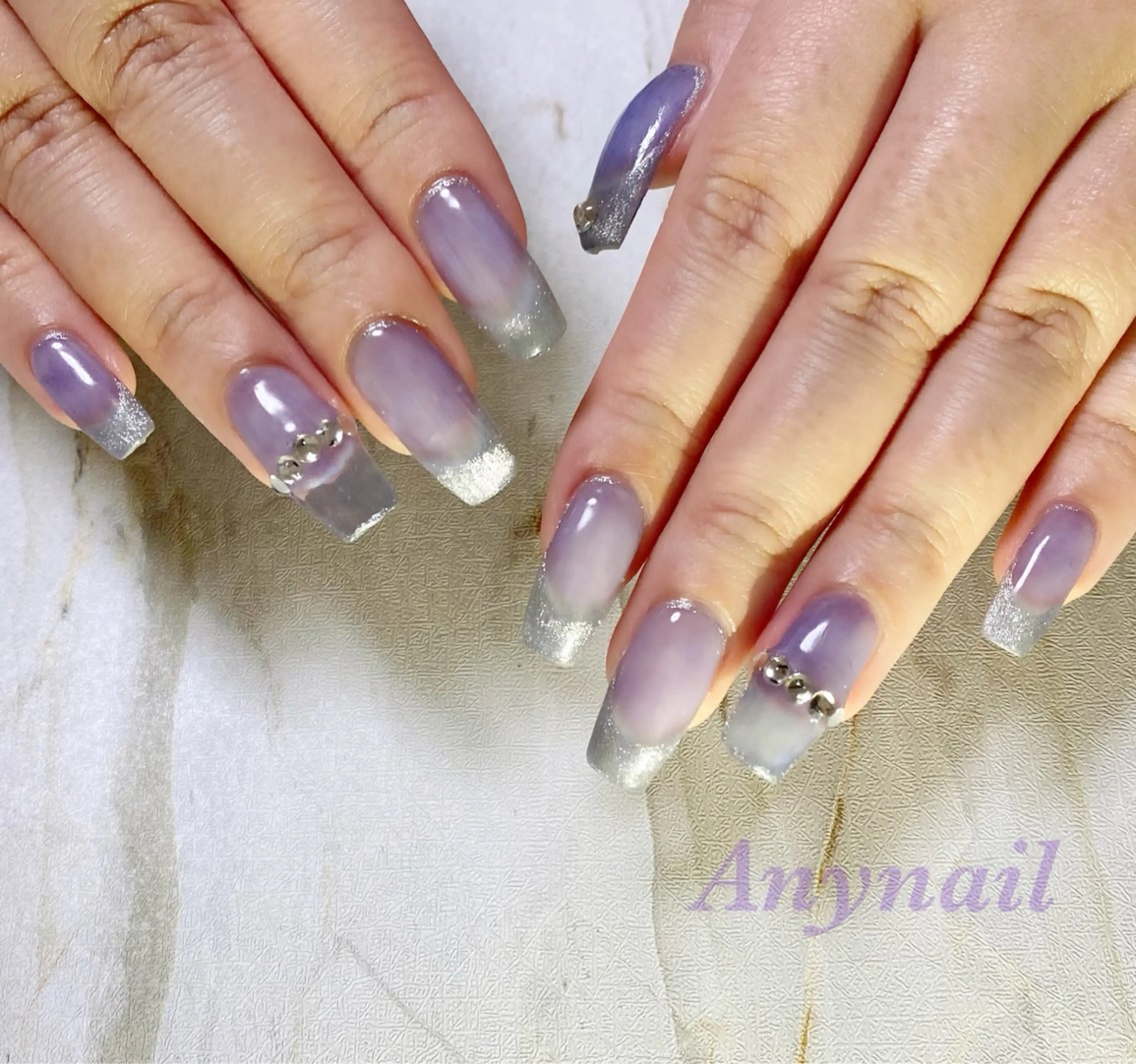 ネイル ブルー クリアネイル フレンチネイル マグネットネイル マグネットフレンチ ハンドネイル 岩澤 恵子のネイルデザイン