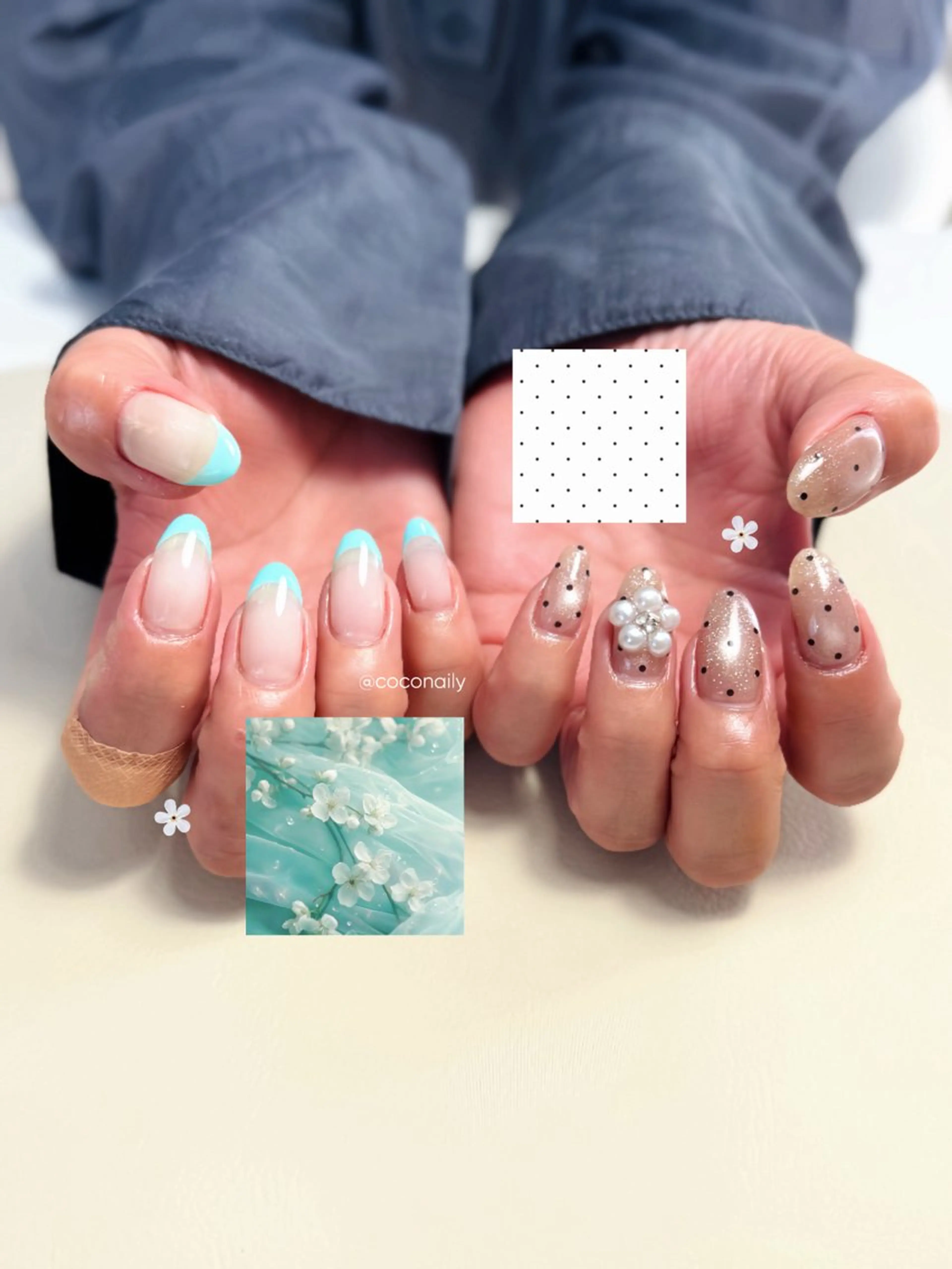 ネイル ドット フレンチネイル 韓国ネイル シンプルネイル ハンドネイル Coco Nailのネイルデザイン