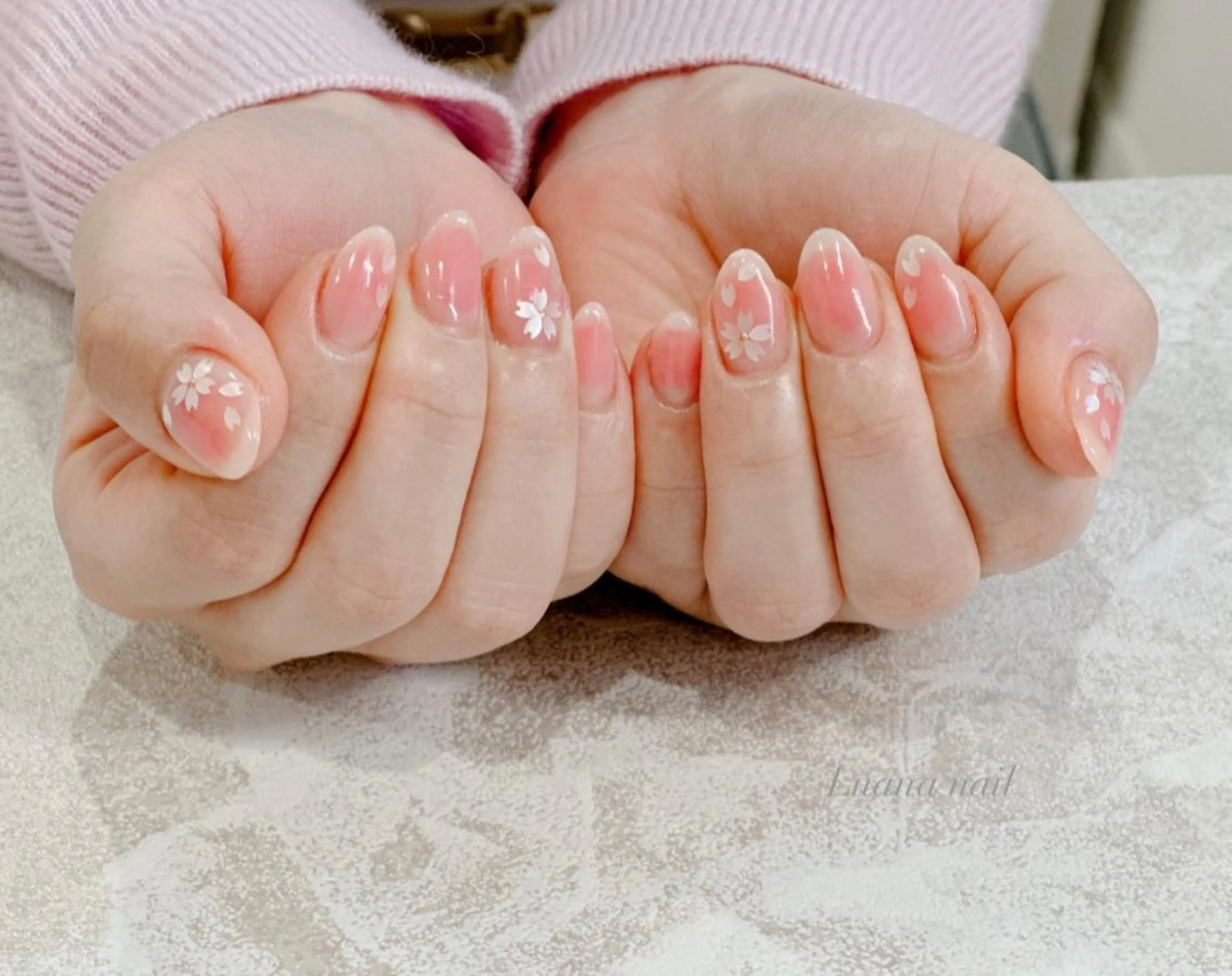 セミロング ネイル 入学式 チークネイル 桜ネイル 入学式 ジェルネイル Luana nail (ルアナネイル)のネイルデザイン
