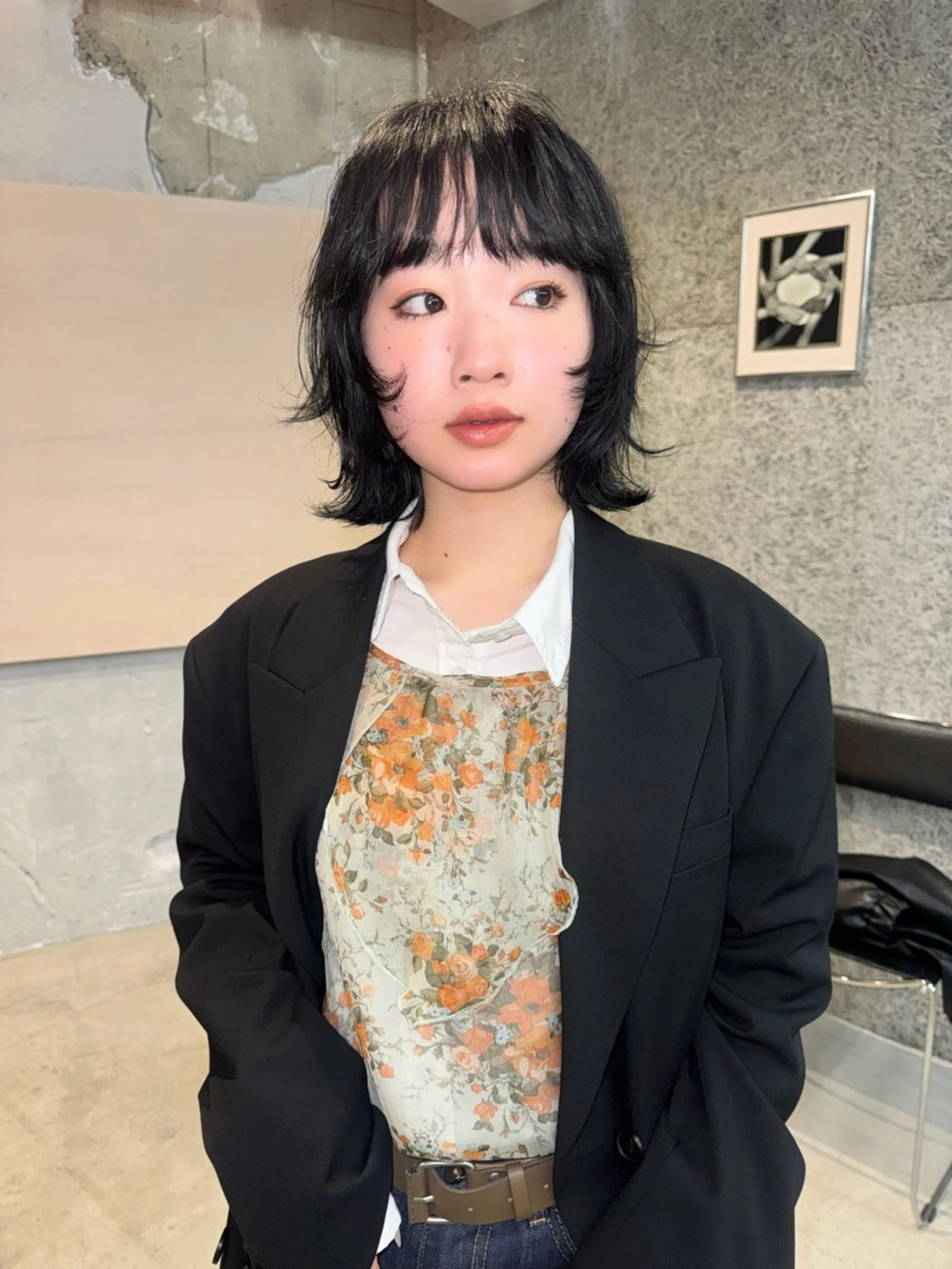 ミディアム カラー パーマ レイヤーカット カット パーマ トリートメント casey mayuのヘアスタイル