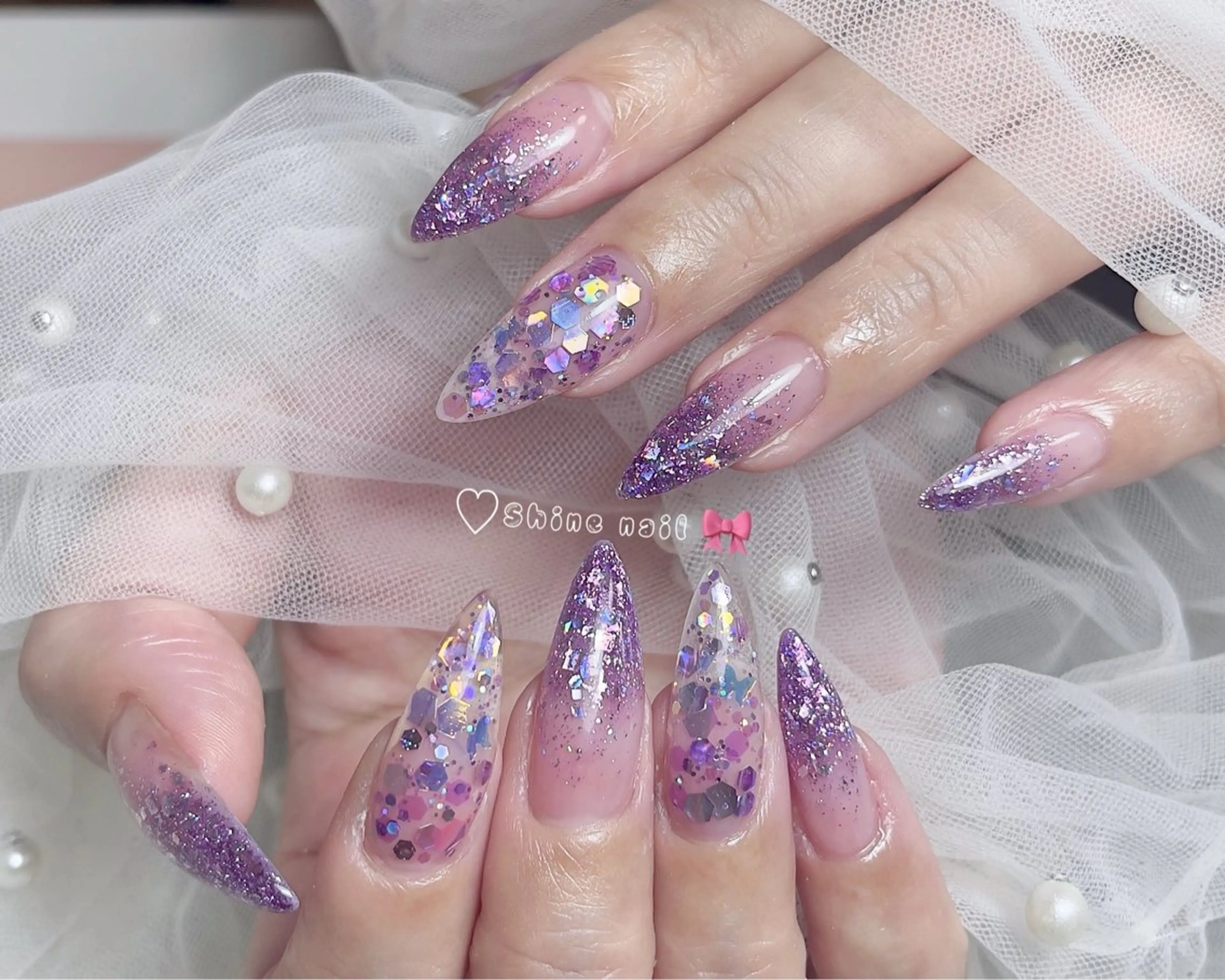 ネイル shine 🎀 長さだし&デザインのネイルデザイン