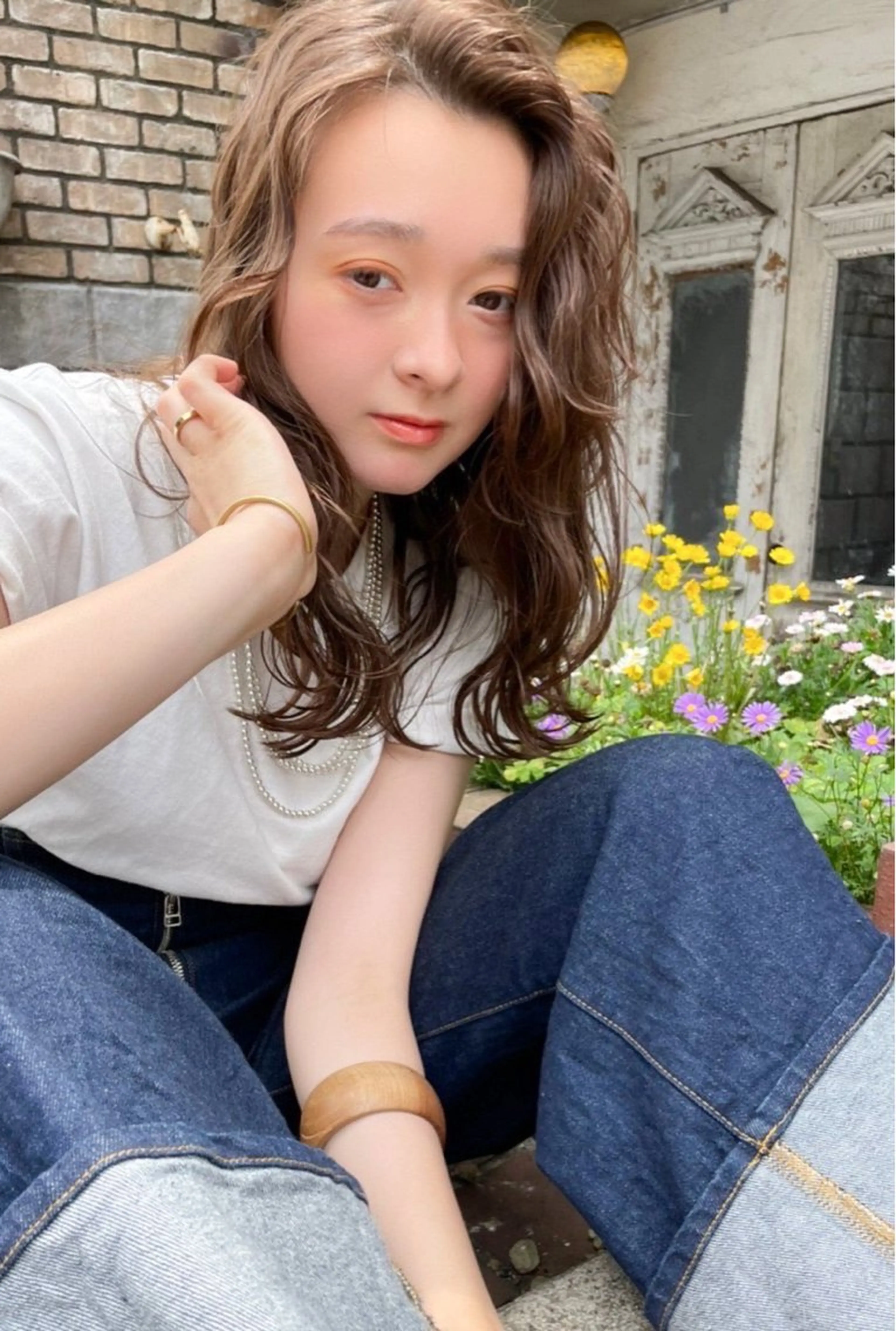 ロング カラー パーマ カット ヘアカラー トリートメント ヘアセット 透明感/オリーブ/ グレージュ/YUKAのヘアスタイル