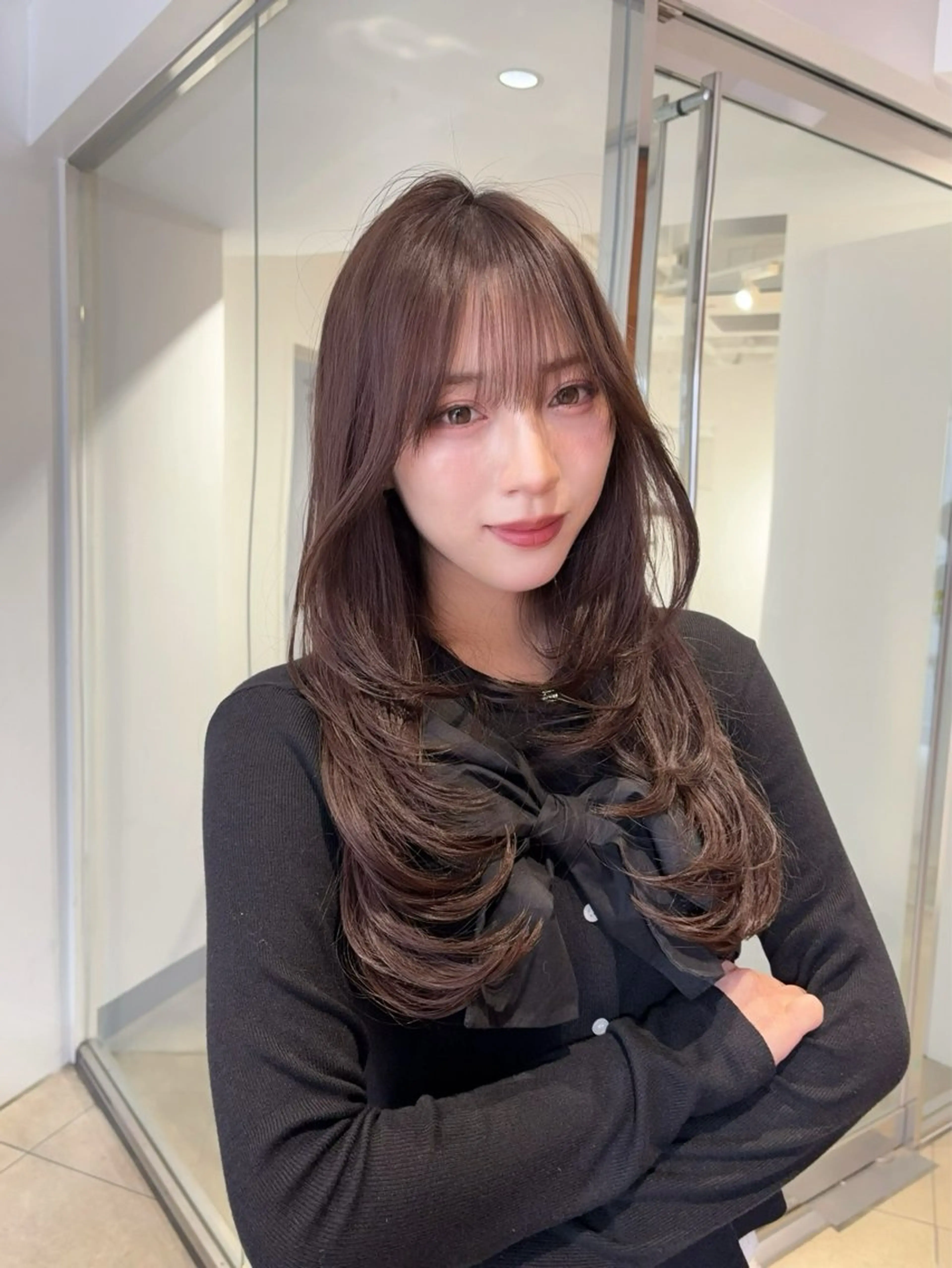ロング カラー レイヤーカット カット ヘアカラー トリートメント ♠️暗髪レイヤー♠️ 中山唯斗のヘアスタイル