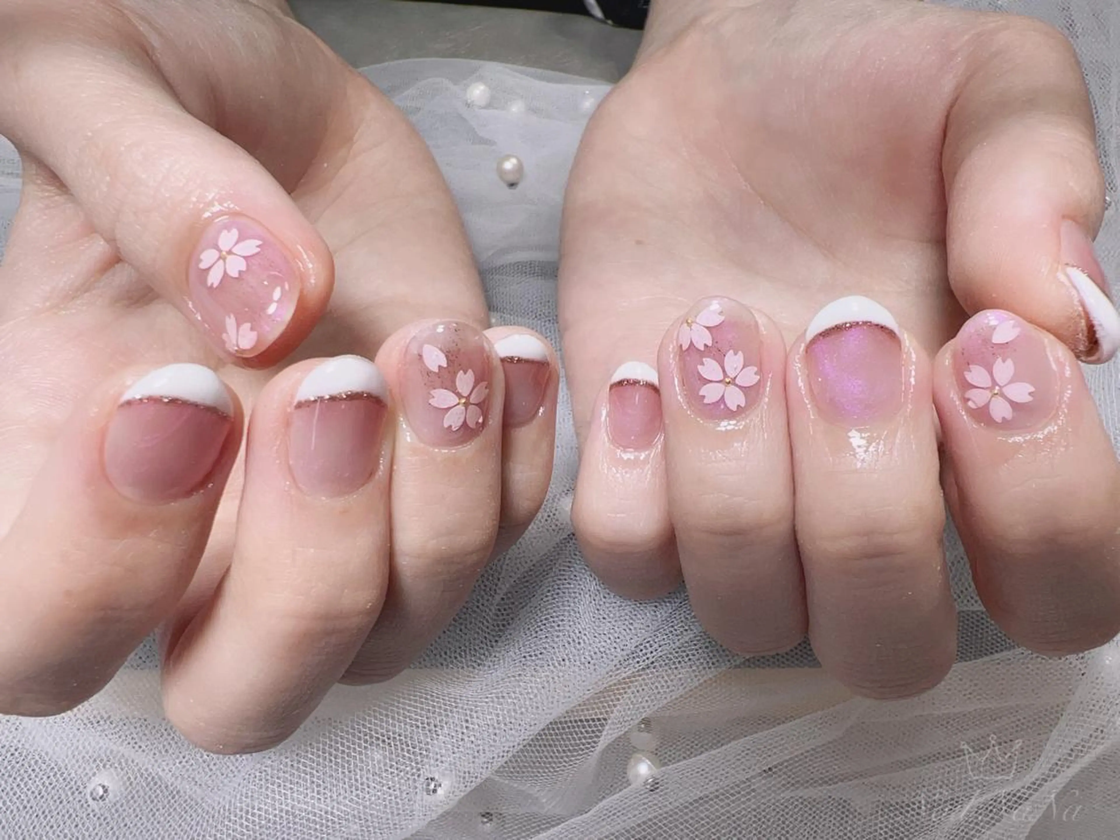 ショート カラー ネイル 桜ネイル ハンドネイル Nail NaNaのネイルデザイン
