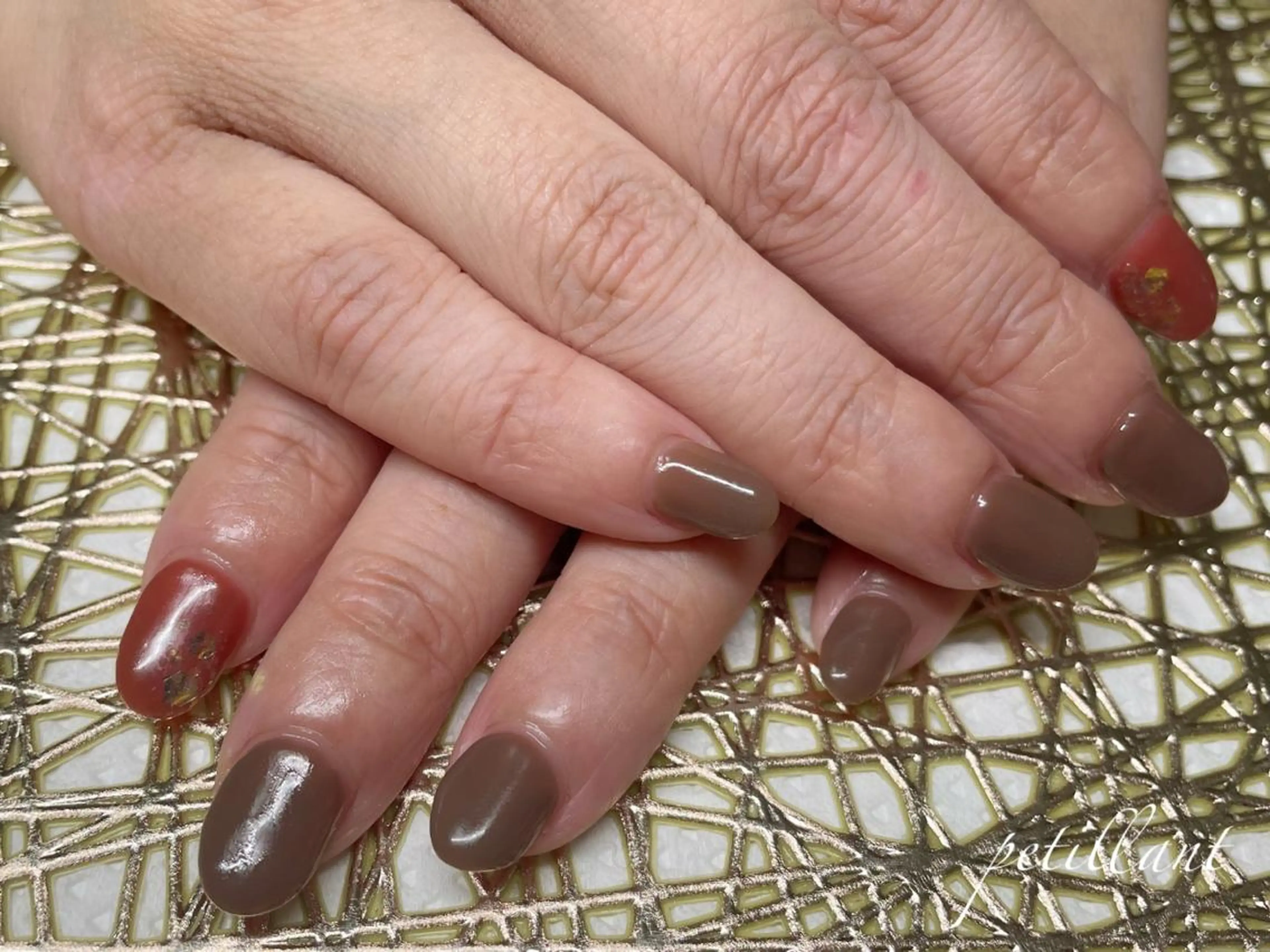 ネイル アートネイル ブラウン nail salon petillantのネイルデザイン