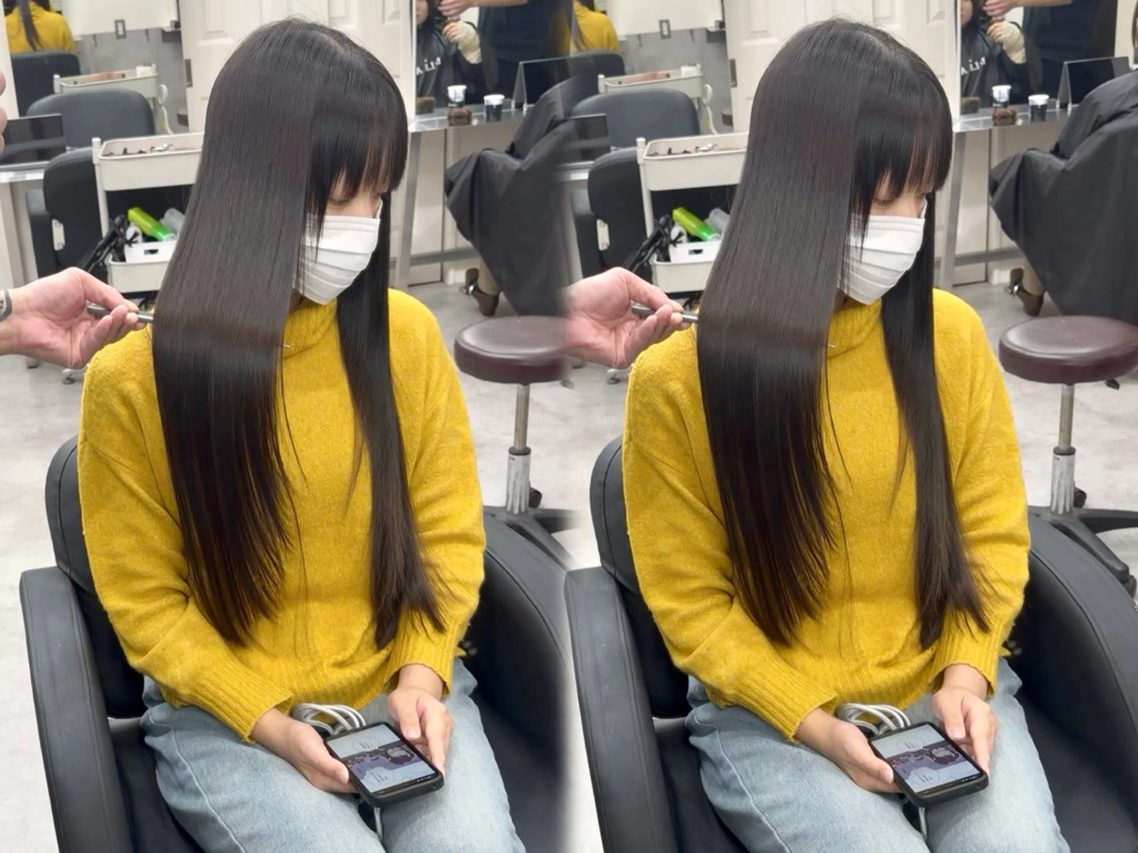 ロング カット 縮毛矯正 トリートメント 🫧とぅるん艶髪🫧 透明感カラー×猿渡のヘアスタイル